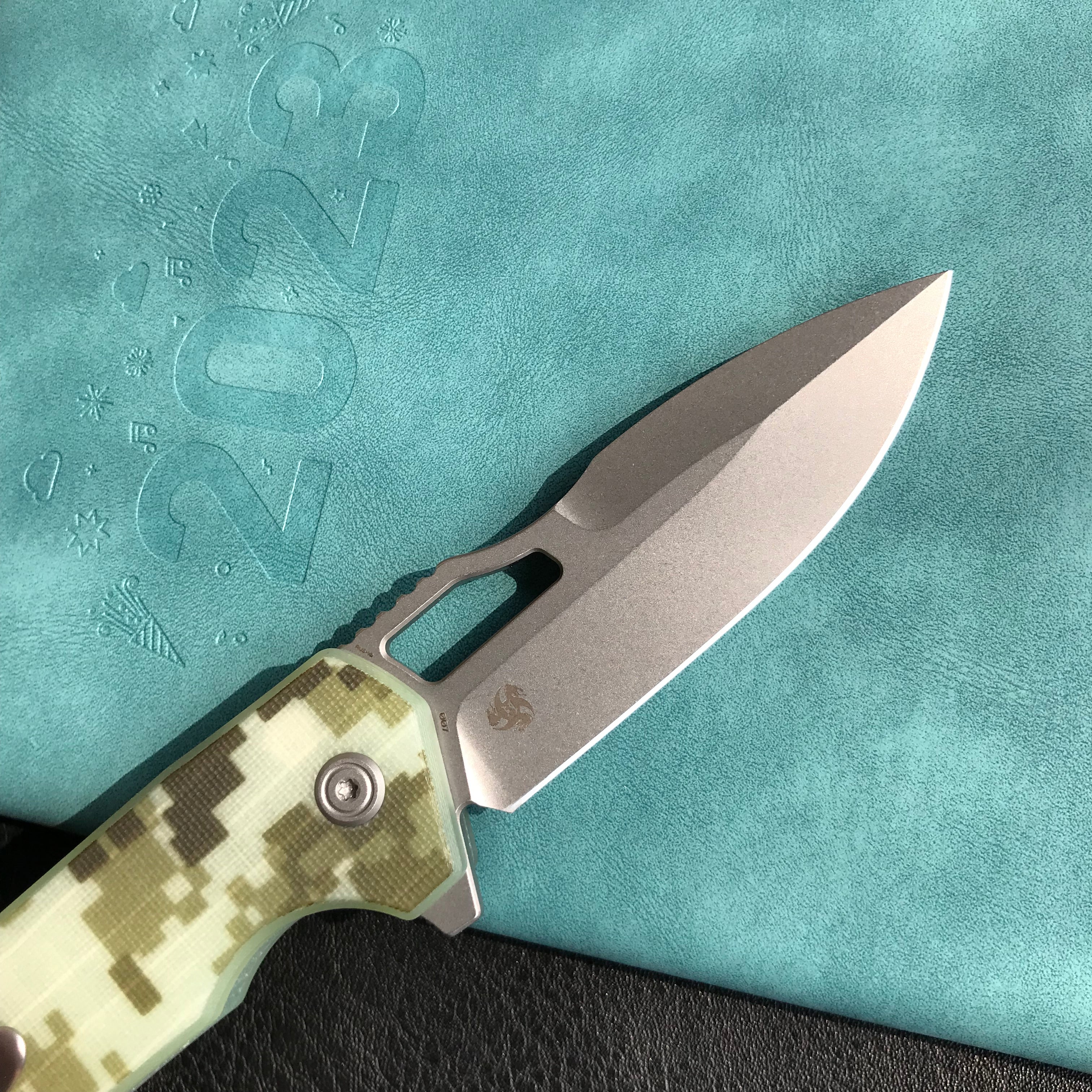 KUBEY KU316C RDF Pocket Knife with Button Lock, Full-Contoured Camo G-10 Handle 3.11" Bead Blasted AUS-10 Blade, Lightweight Hydra Designed Folding Knife for EDC