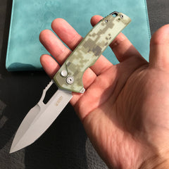 KUBEY KU316C RDF Pocket Knife with Button Lock, Full-Contoured Camo G-10 Handle 3.11" Bead Blasted AUS-10 Blade, Lightweight Hydra Designed Folding Knife for EDC