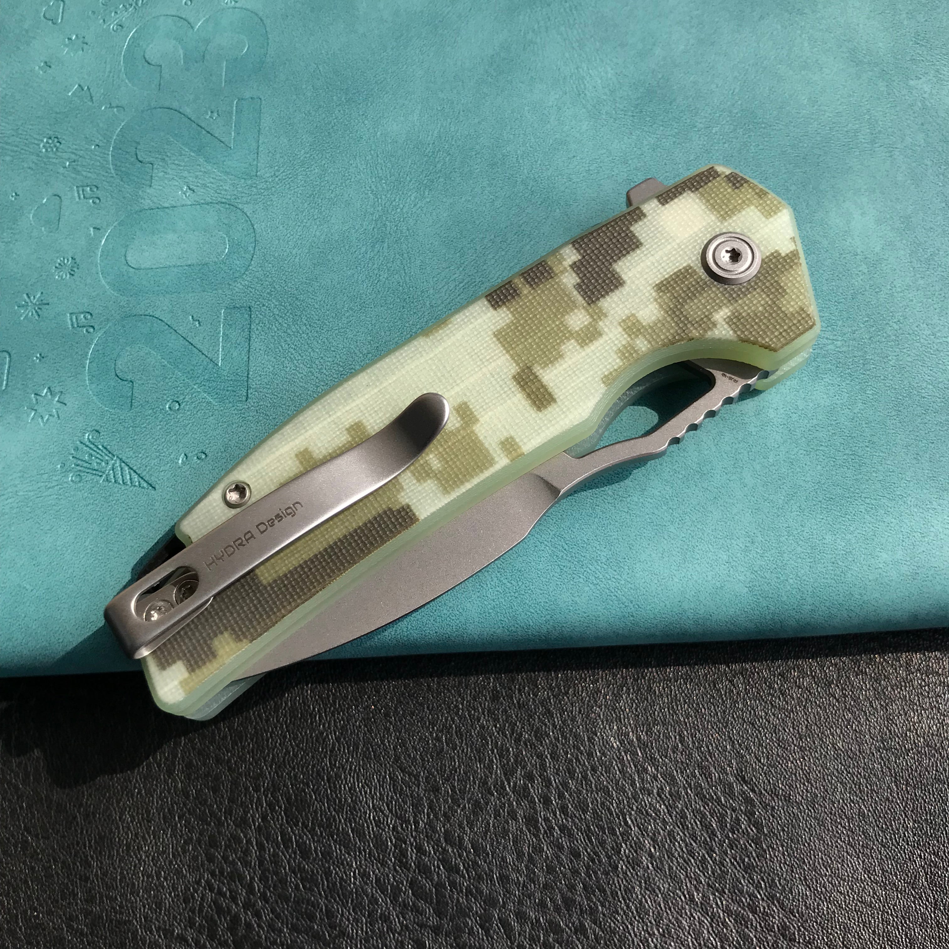 KUBEY KU316C RDF Pocket Knife with Button Lock, Full-Contoured Camo G-10 Handle 3.11" Bead Blasted AUS-10 Blade, Lightweight Hydra Designed Folding Knife for EDC