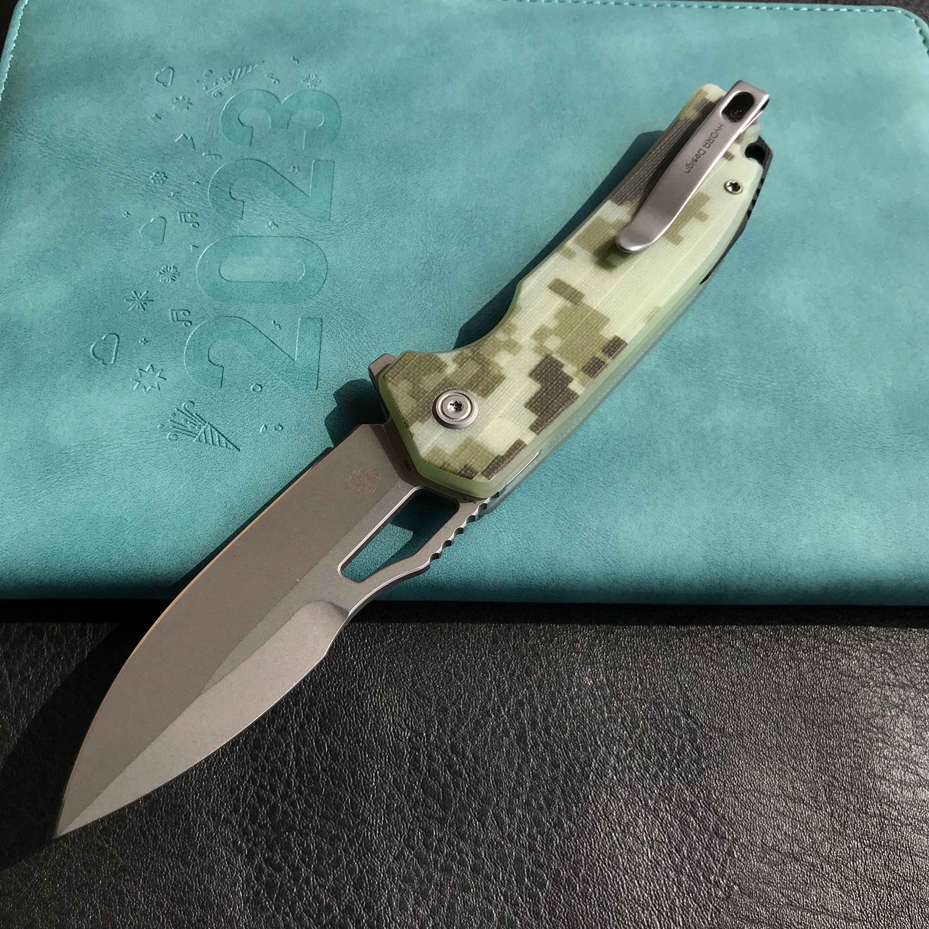 KUBEY KU316C RDF Pocket Knife with Button Lock, Full-Contoured Camo G-10 Handle 3.11" Bead Blasted AUS-10 Blade, Lightweight Hydra Designed Folding Knife for EDC