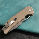 KUBEY KU316D RDF Pocket Knife with Button Lock, Full-Contoured Tan G-10 Handle 3.11" Bead Blasted AUS-10 Blade, Lightweight Hydra Designed Folding Knife for EDC