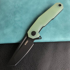 KUBEY KB237F Carve Nest Liner Lock Tactical Folding Knife Jade G-10  Handle 3.27''Black Stonewashe  AUS-10