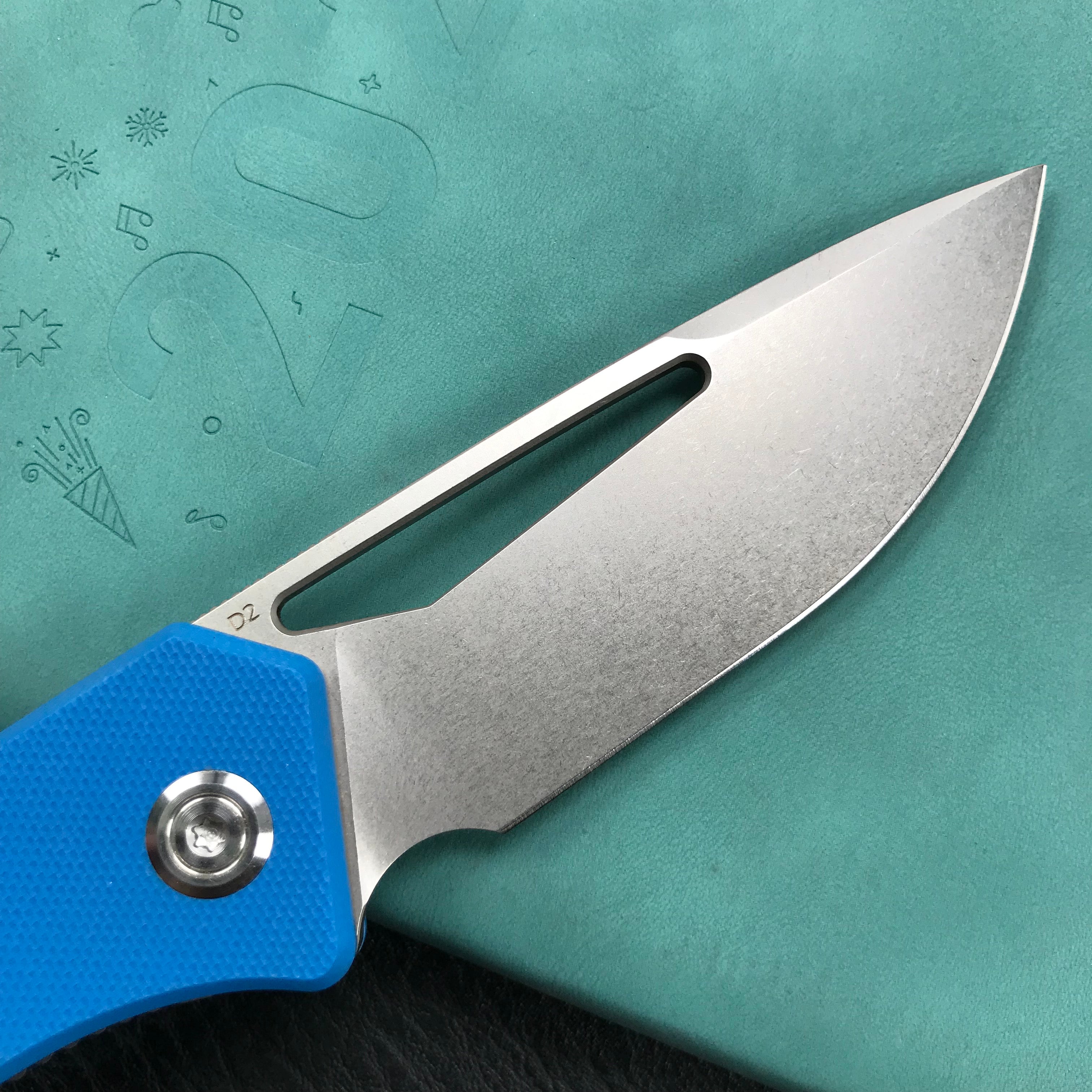 KUBEY KU331B Front Flipper EDC Pocket Folding Knife  blue G10 Handle 3.27" Bead Blasted Stonewashed D2