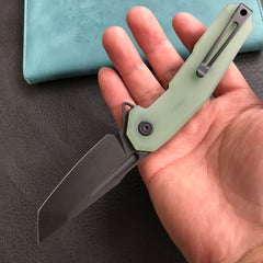 KUBEY KB237F Carve Nest Liner Lock Tactical Folding Knife Jade G-10  Handle 3.27''Black Stonewashe  AUS-10