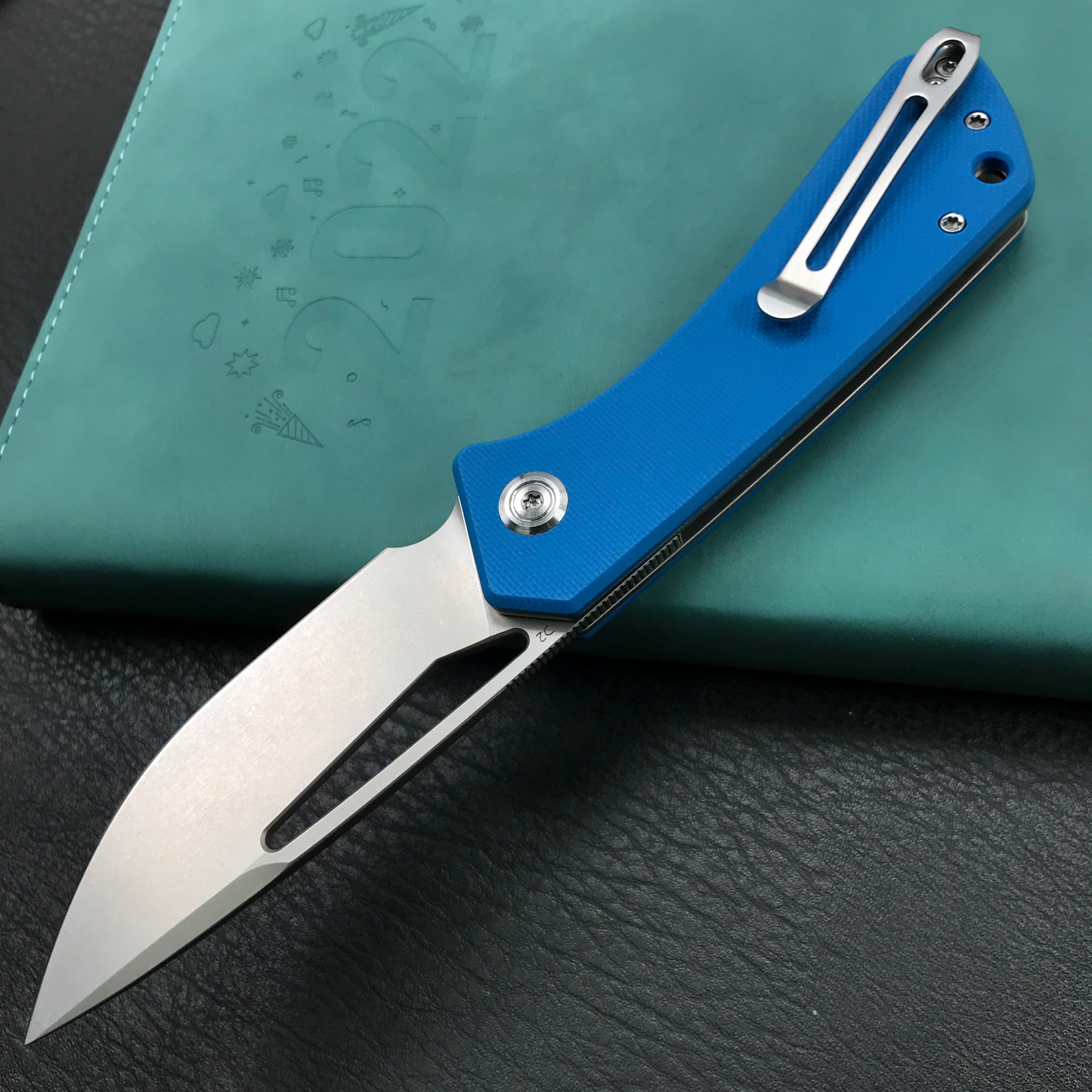 KUBEY KU331B Front Flipper EDC Pocket Folding Knife  blue G10 Handle 3.27" Bead Blasted Stonewashed D2