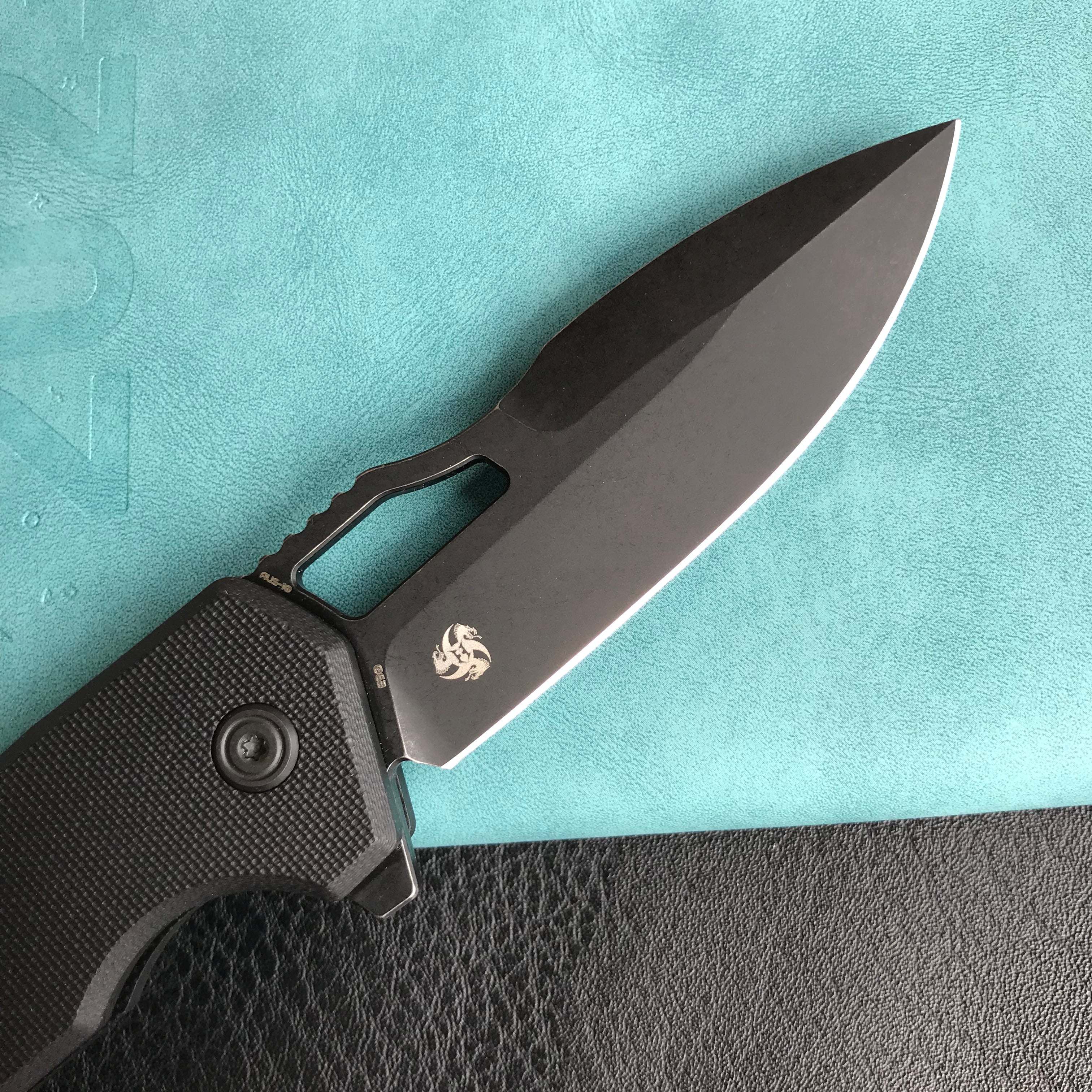 KUBEY KU316A RDF Pocket Knife with Button Lock, Full-Contoured Black G-10 Handle 3.11" Black Stonewashe AUS-10 Blade, Lightweight Hydra Designed Folding Knife for EDC