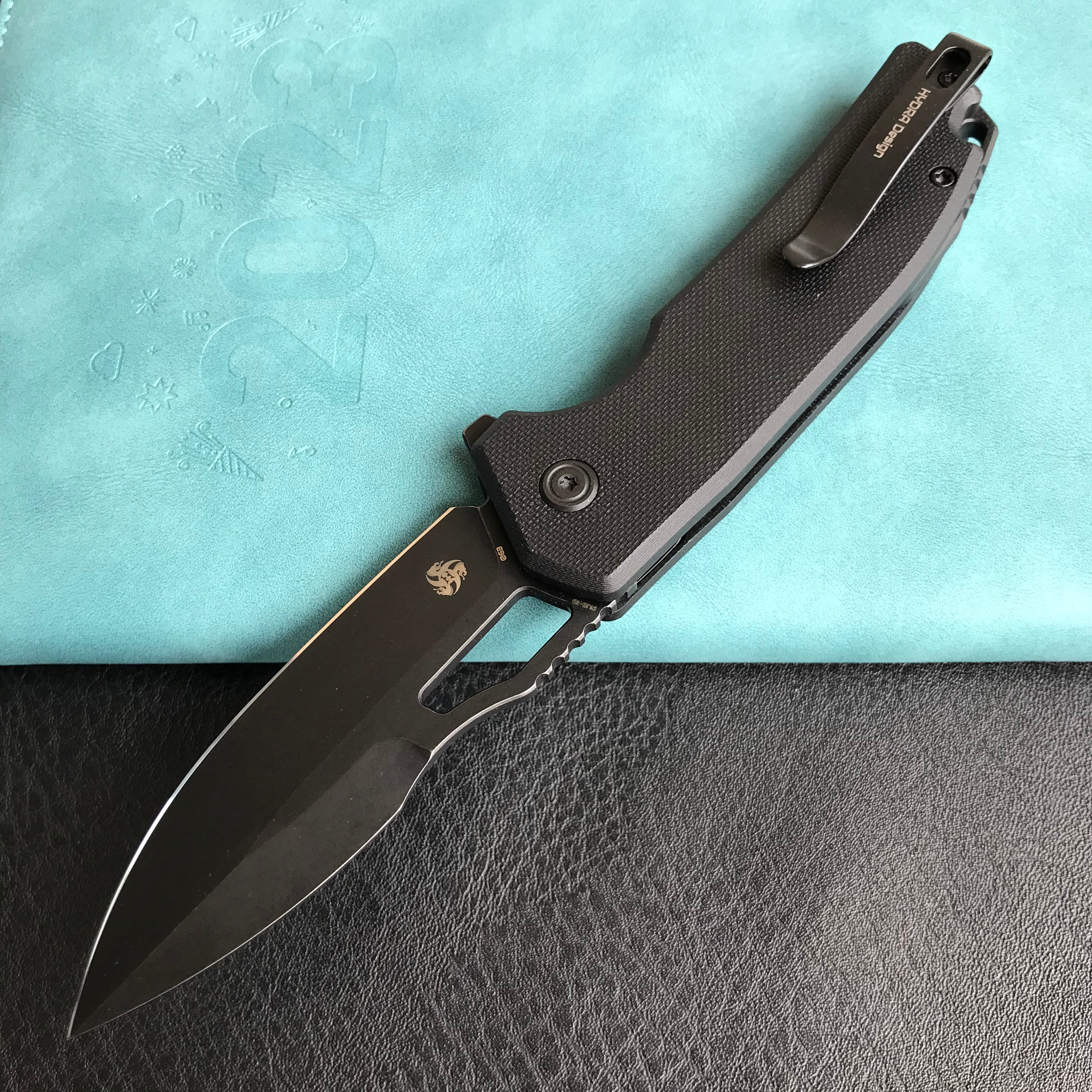 KUBEY KU316A RDF Pocket Knife with Button Lock, Full-Contoured Black G-10 Handle 3.11" Black Stonewashe AUS-10 Blade, Lightweight Hydra Designed Folding Knife for EDC