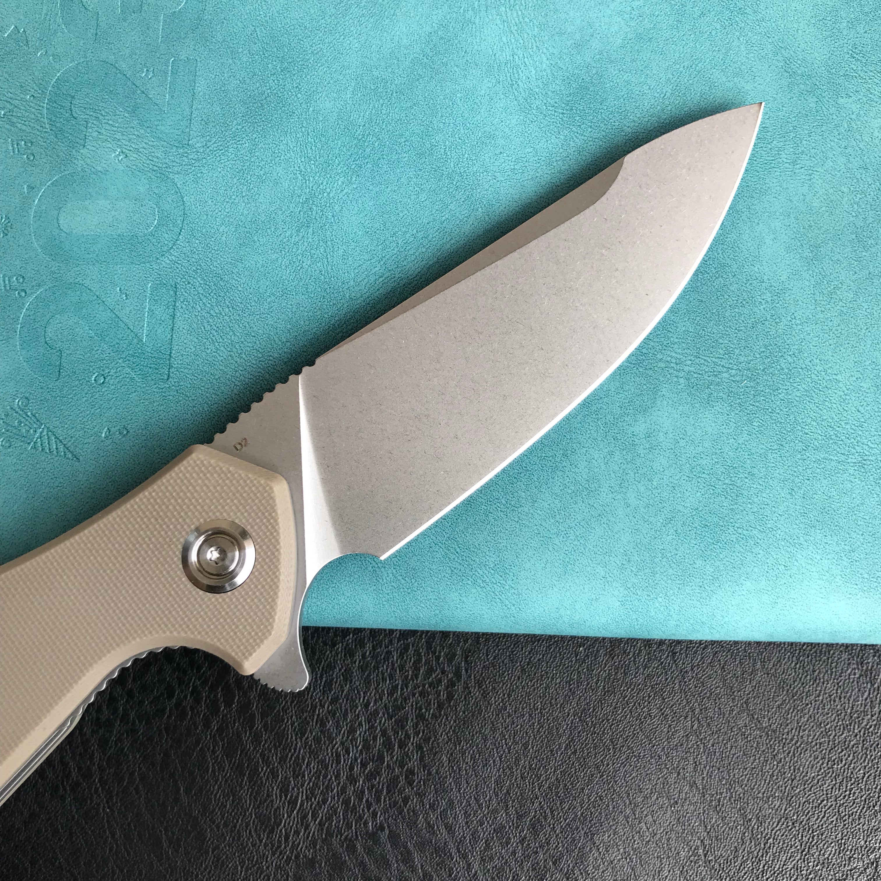 KUBEY KU117I Nova Liner Lock Flipper Folding Pocket Knife Tan G10 Handle Blasted Stonewashed  D2