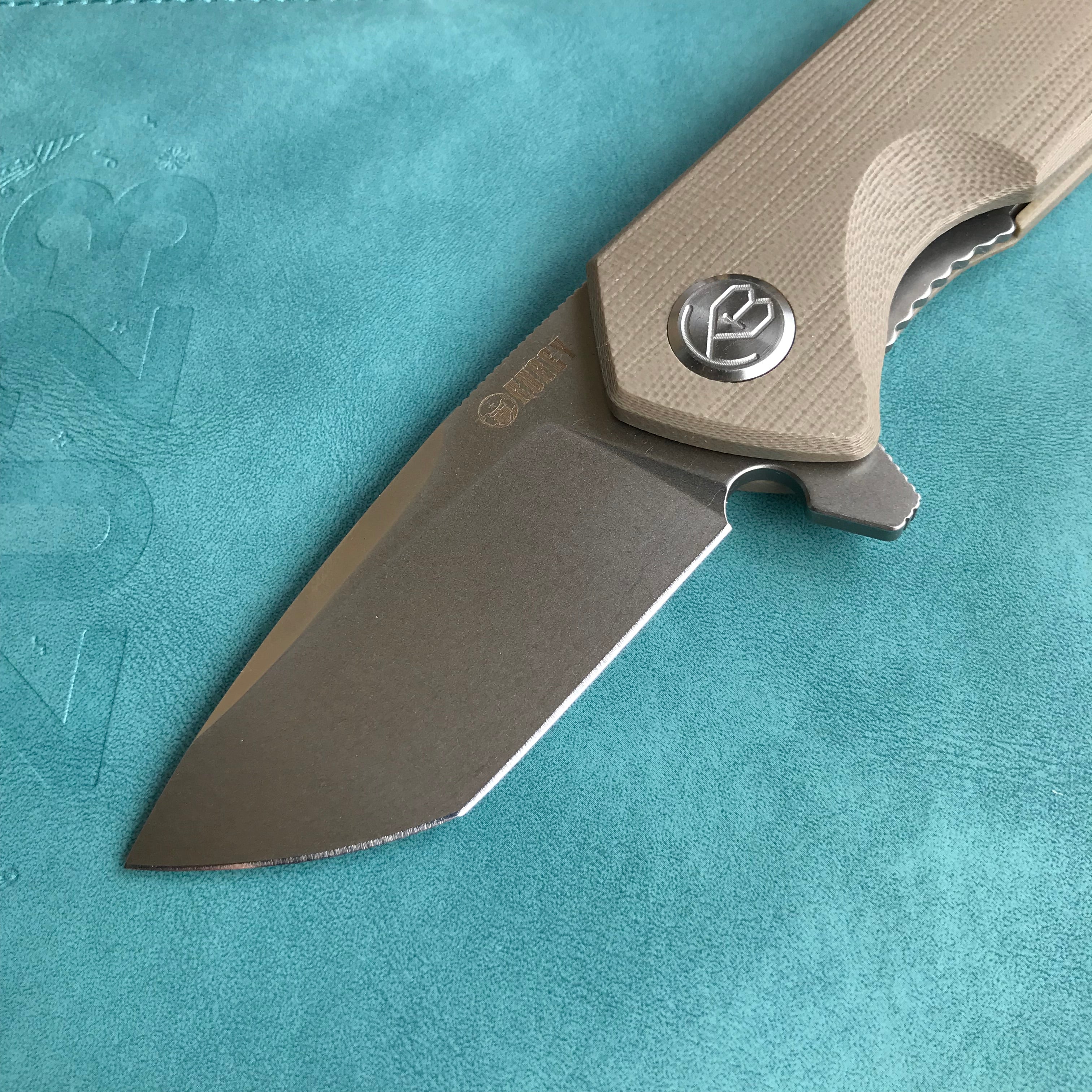 KUBEY KU203G Chubby Liner Lock EDC Flipper Knife Tan G10 Handle (2.36" Sandblast D2)