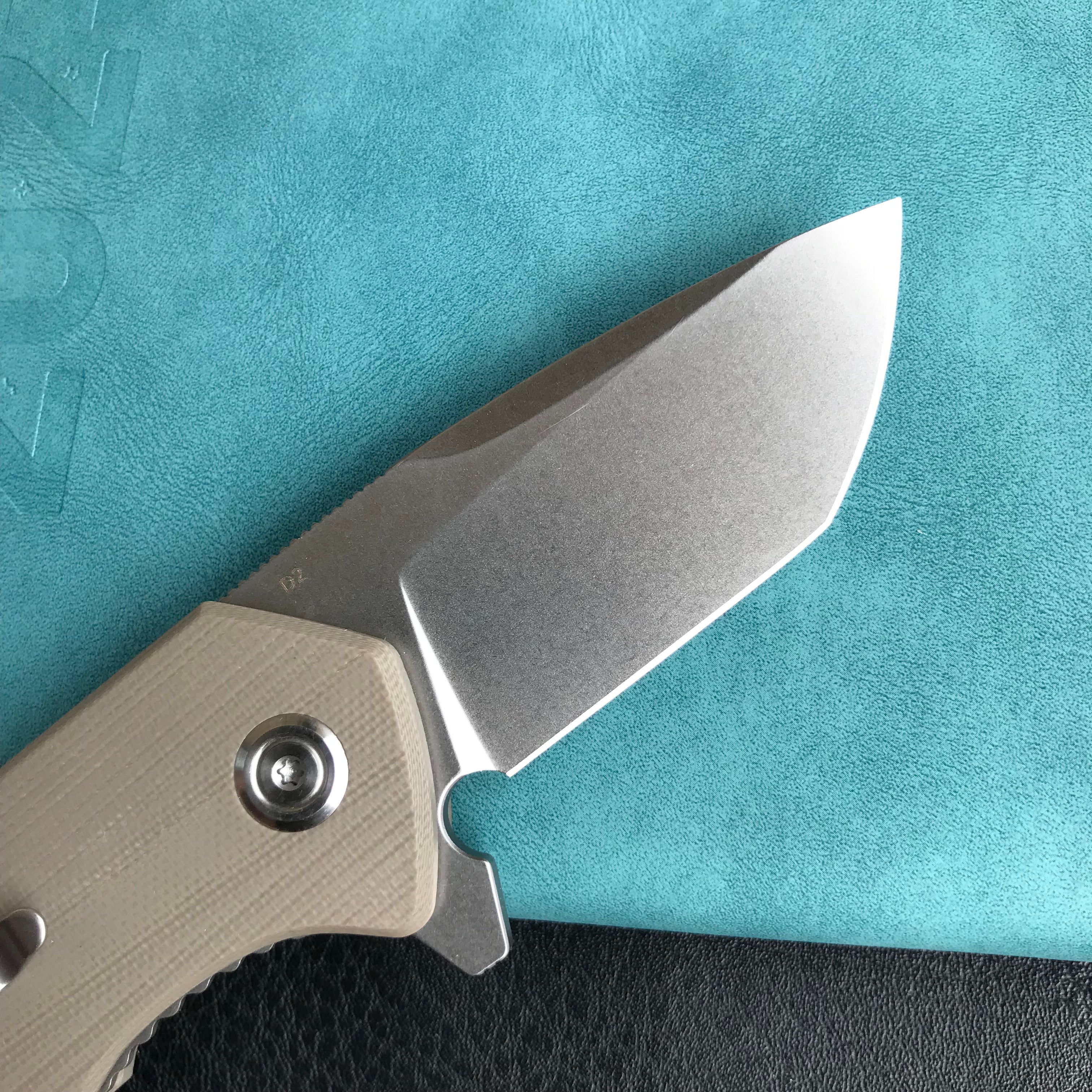 KUBEY KU203G Chubby Liner Lock EDC Flipper Knife Tan G10 Handle (2.36" Sandblast D2)