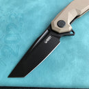 KUBEY KB237C Carve Liner Lock Tactical Folding Knife Tan G10 Handle 3.27'' Black Coated D2