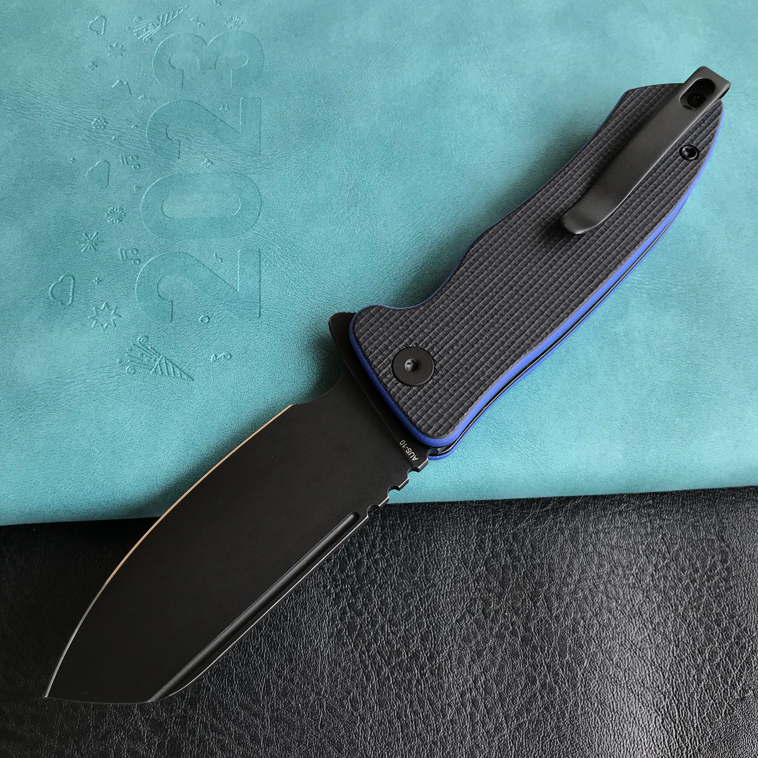 KUBEY KU336D Flipper And Button Lock Knife G10 Handle Black Stonewashe AUS-10