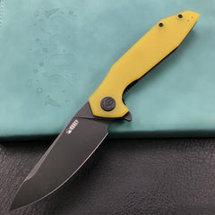 KUBEY KU117C Nova Liner Lock Flipper Folding Pocket Knife Yellow G10 Handle 3.62" Dark Stonewahsed D2