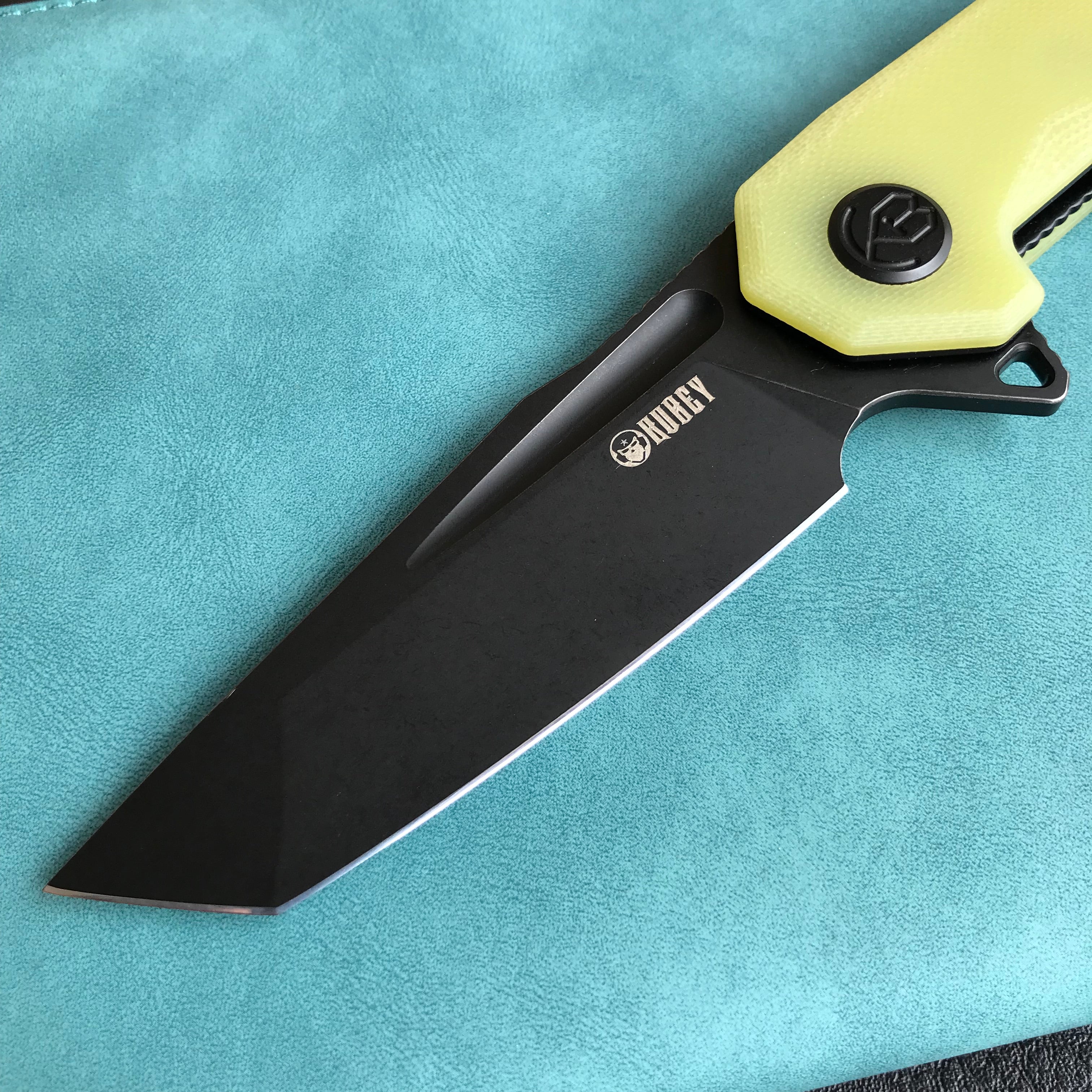 KUBEY KB237J Carve Nest Liner Lock Tactical Folding Knife Yellow G10 Handle  3.27'' Black Stonewashe AUS-10