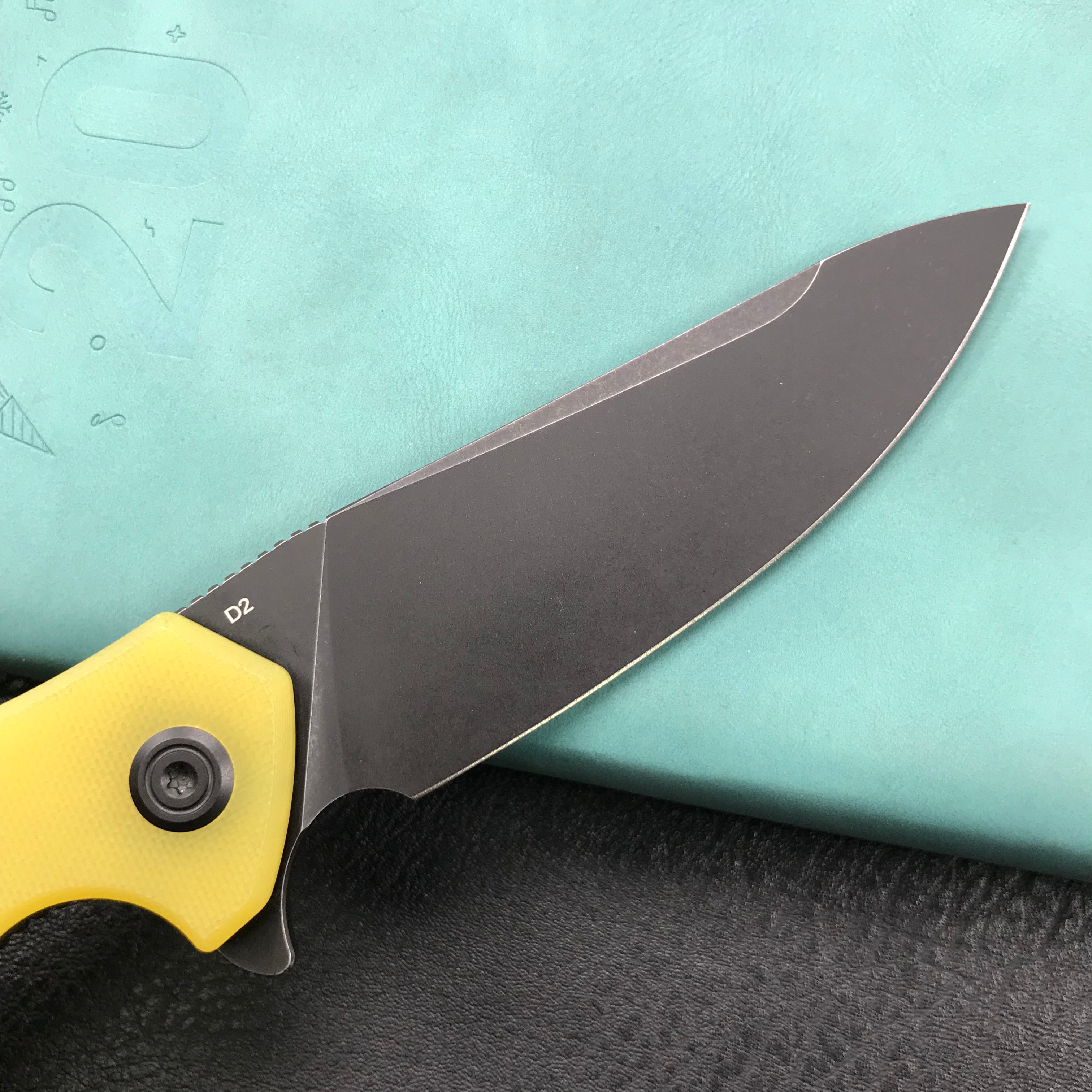 KUBEY KU117C Nova Liner Lock Flipper Folding Pocket Knife Yellow G10 Handle 3.62" Dark Stonewahsed D2