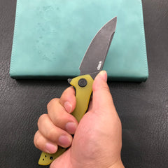 KUBEY KU117C Nova Liner Lock Flipper Folding Pocket Knife Yellow G10 Handle 3.62" Dark Stonewahsed D2