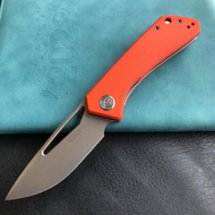 KUBEY KU331H Front Flipper EDC Pocket Folding Knife Orange G10 Handle 3.27"  Blasted Stonewashed  D2