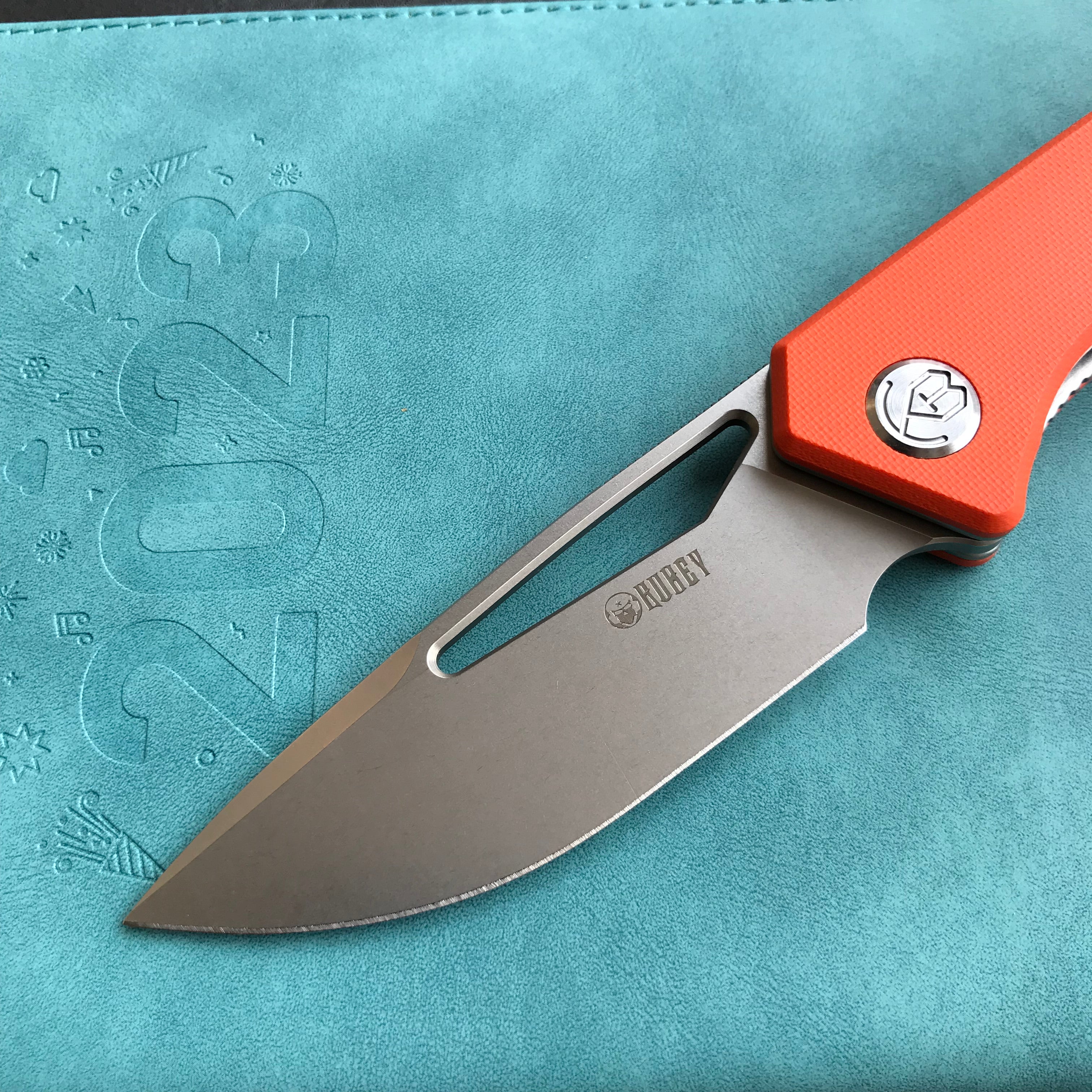 KUBEY KU331H Front Flipper EDC Pocket Folding Knife Orange G10 Handle 3.27"  Blasted Stonewashed  D2