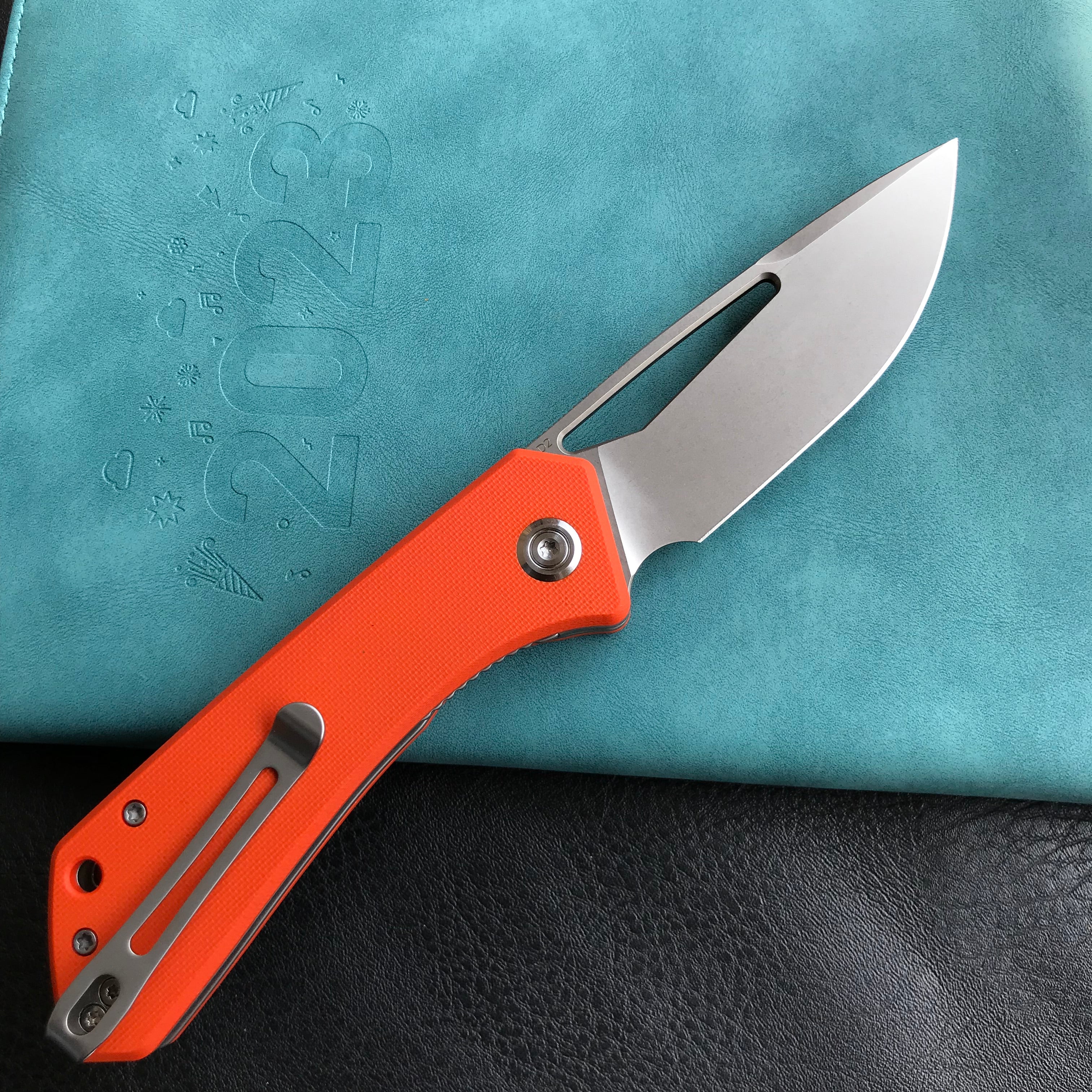 KUBEY KU331H Front Flipper EDC Pocket Folding Knife Orange G10 Handle 3.27"  Blasted Stonewashed  D2