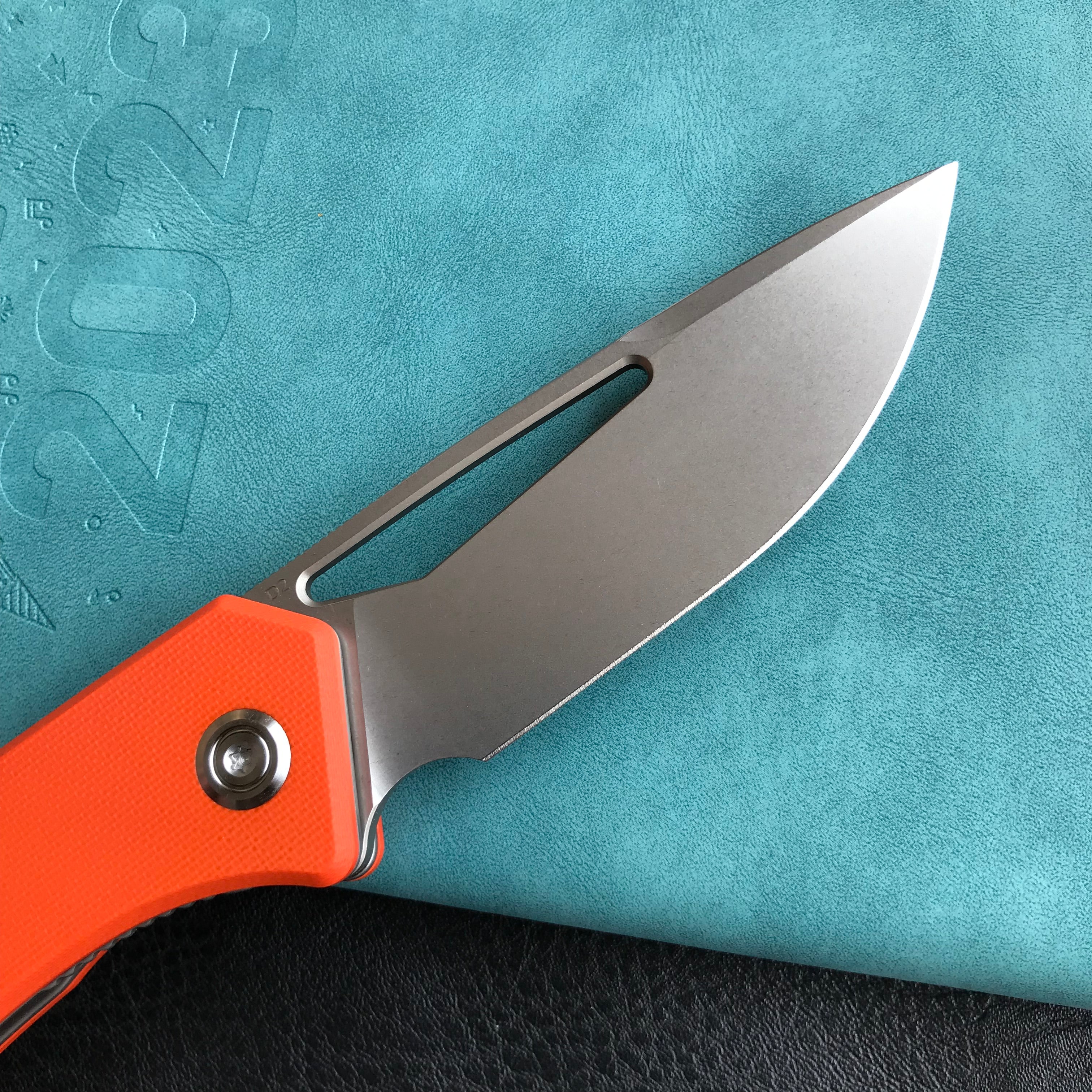 KUBEY KU331H Front Flipper EDC Pocket Folding Knife Orange G10 Handle 3.27"  Blasted Stonewashed  D2