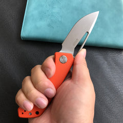 KUBEY KU331H Front Flipper EDC Pocket Folding Knife Orange G10 Handle 3.27"  Blasted Stonewashed  D2