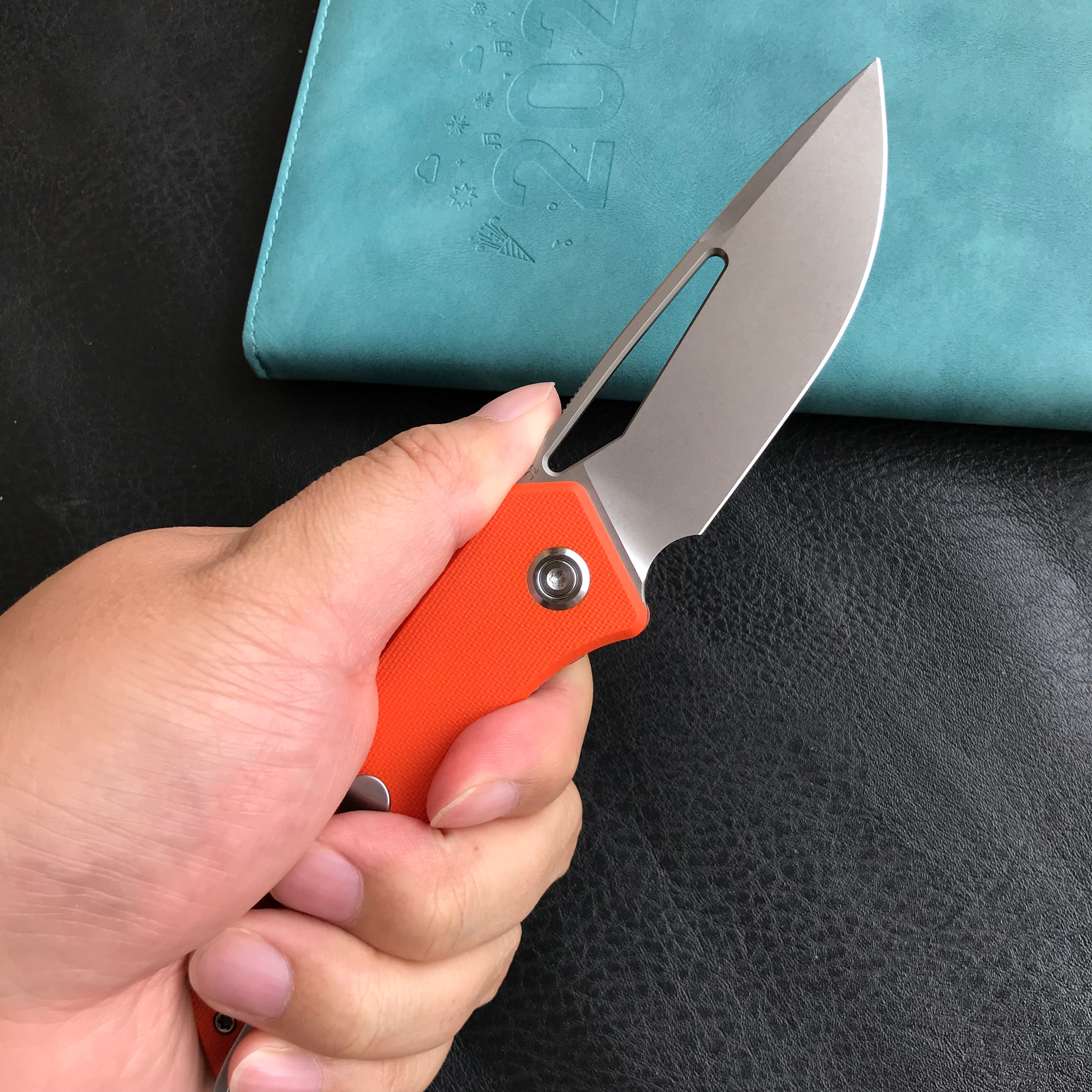 KUBEY KU331H Front Flipper EDC Pocket Folding Knife Orange G10 Handle 3.27"  Blasted Stonewashed  D2