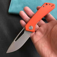 KUBEY KU331H Front Flipper EDC Pocket Folding Knife Orange G10 Handle 3.27"  Blasted Stonewashed  D2