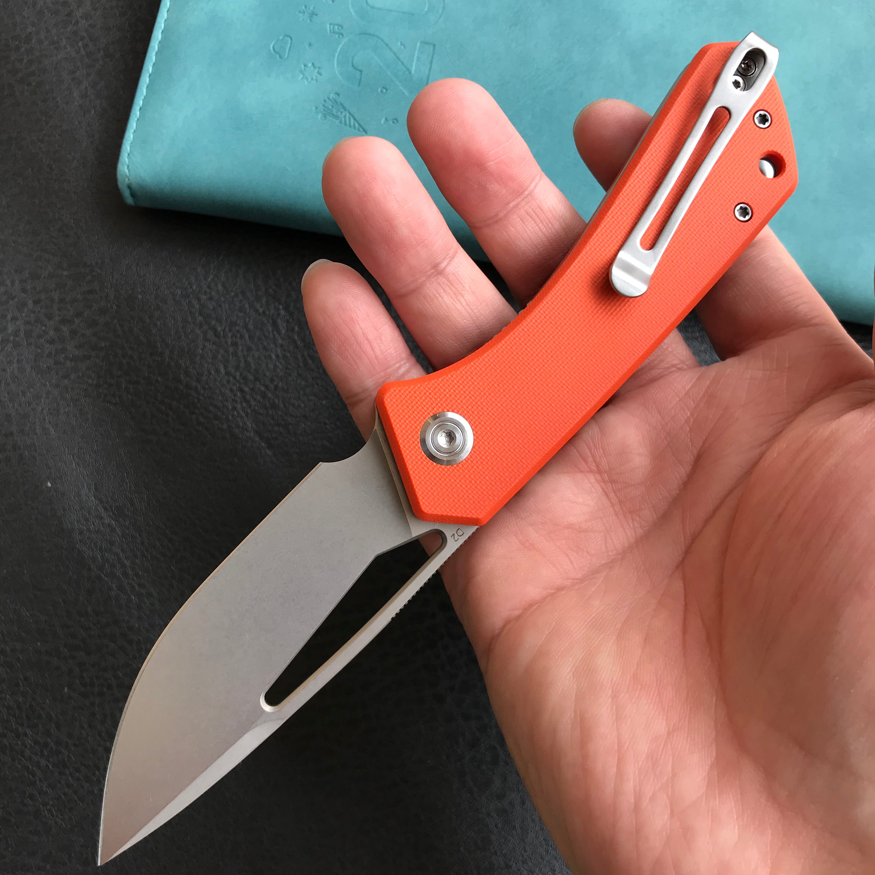 KUBEY KU331H Front Flipper EDC Pocket Folding Knife Orange G10 Handle 3.27"  Blasted Stonewashed  D2