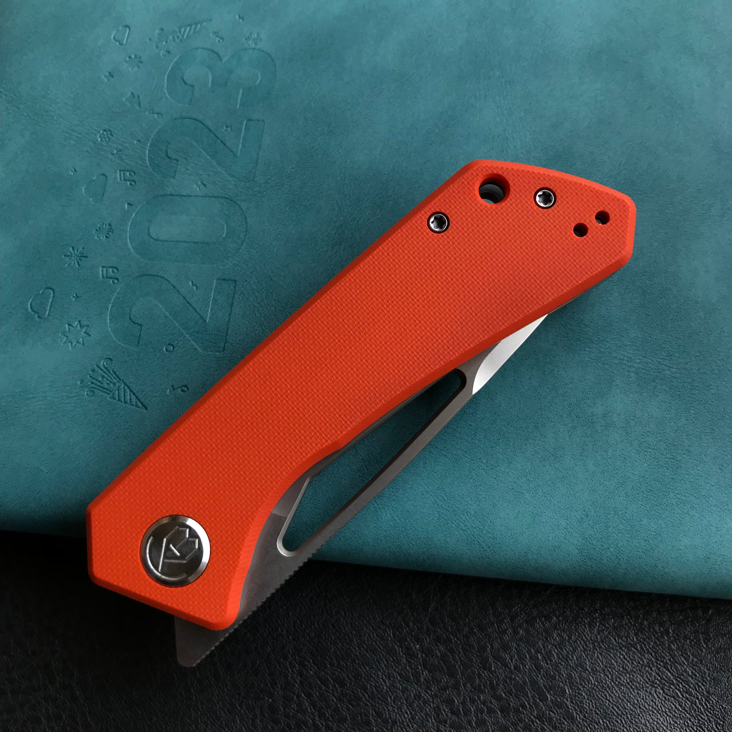 KUBEY KU331H Front Flipper EDC Pocket Folding Knife Orange G10 Handle 3.27"  Blasted Stonewashed  D2