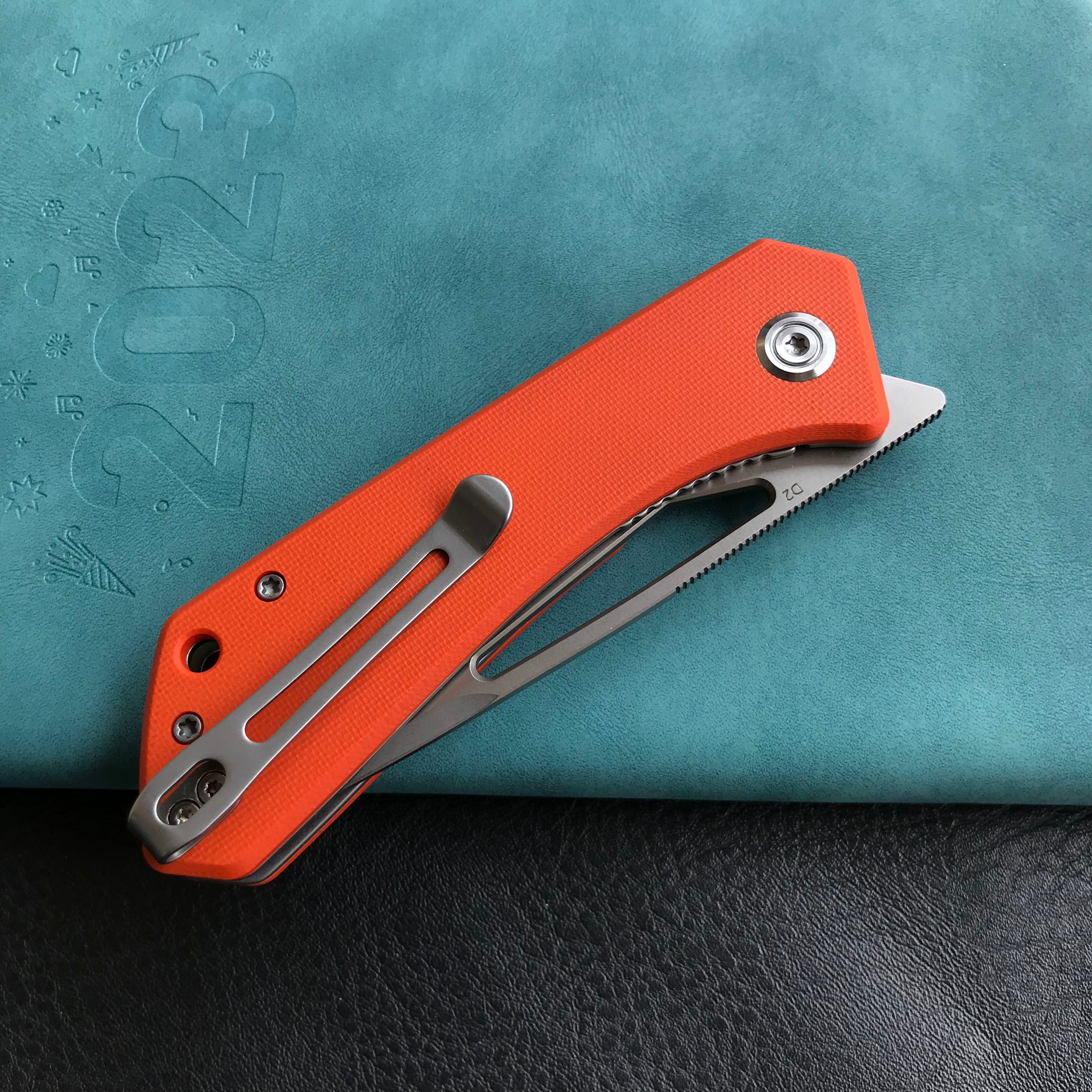 KUBEY KU331H Front Flipper EDC Pocket Folding Knife Orange G10 Handle 3.27"  Blasted Stonewashed  D2