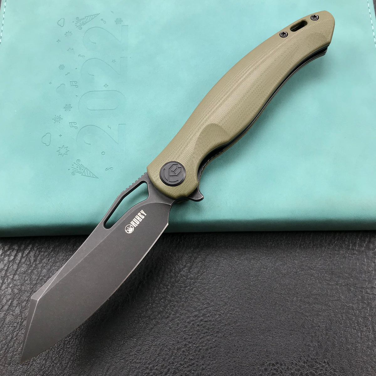 KUBEY KB239F Drake Lliner Lock Folding Knife OD Green G10 Handle 3.74'' Dark Stonewahsed  14C28N