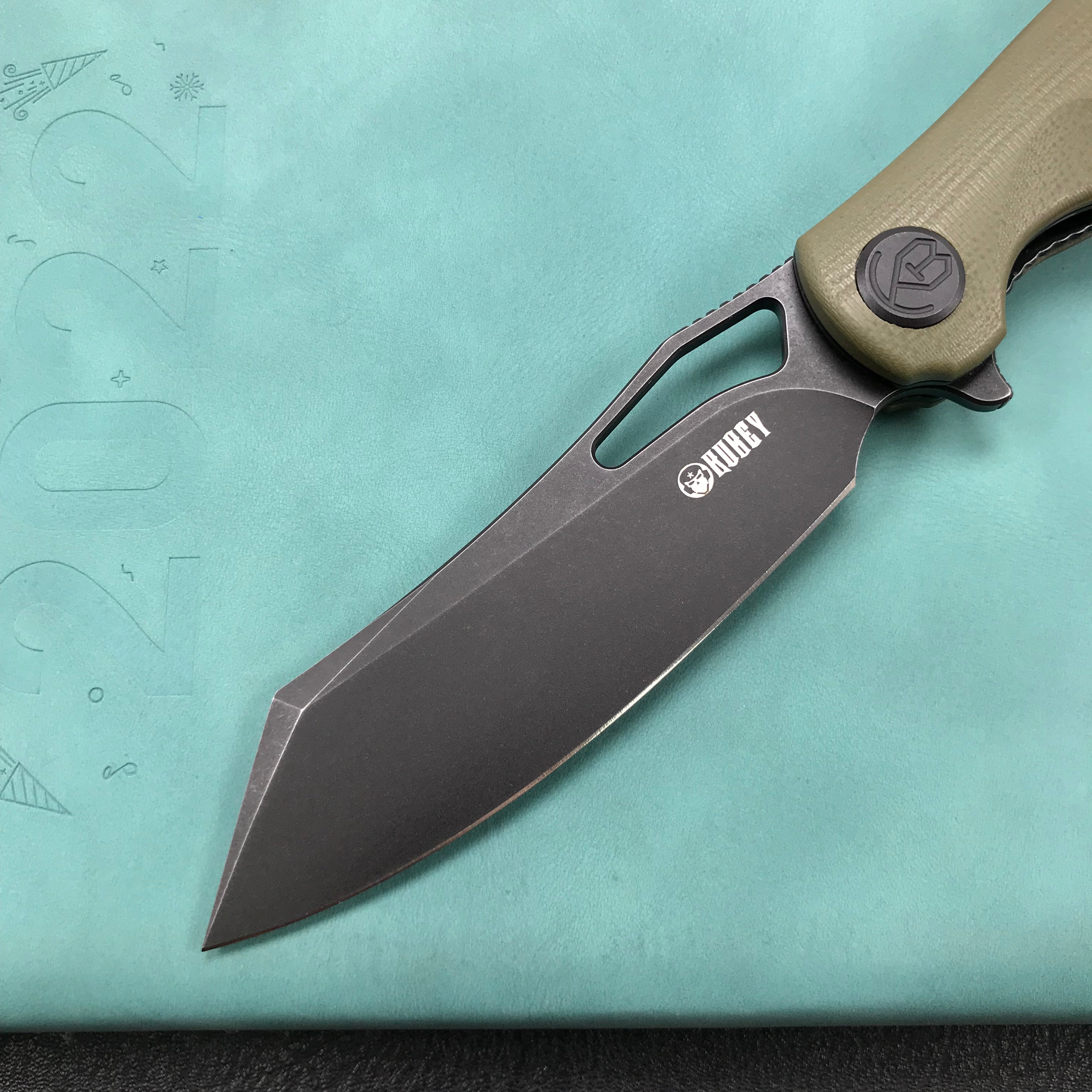 KUBEY KB239F Drake Lliner Lock Folding Knife OD Green G10 Handle 3.74'' Dark Stonewahsed  14C28N