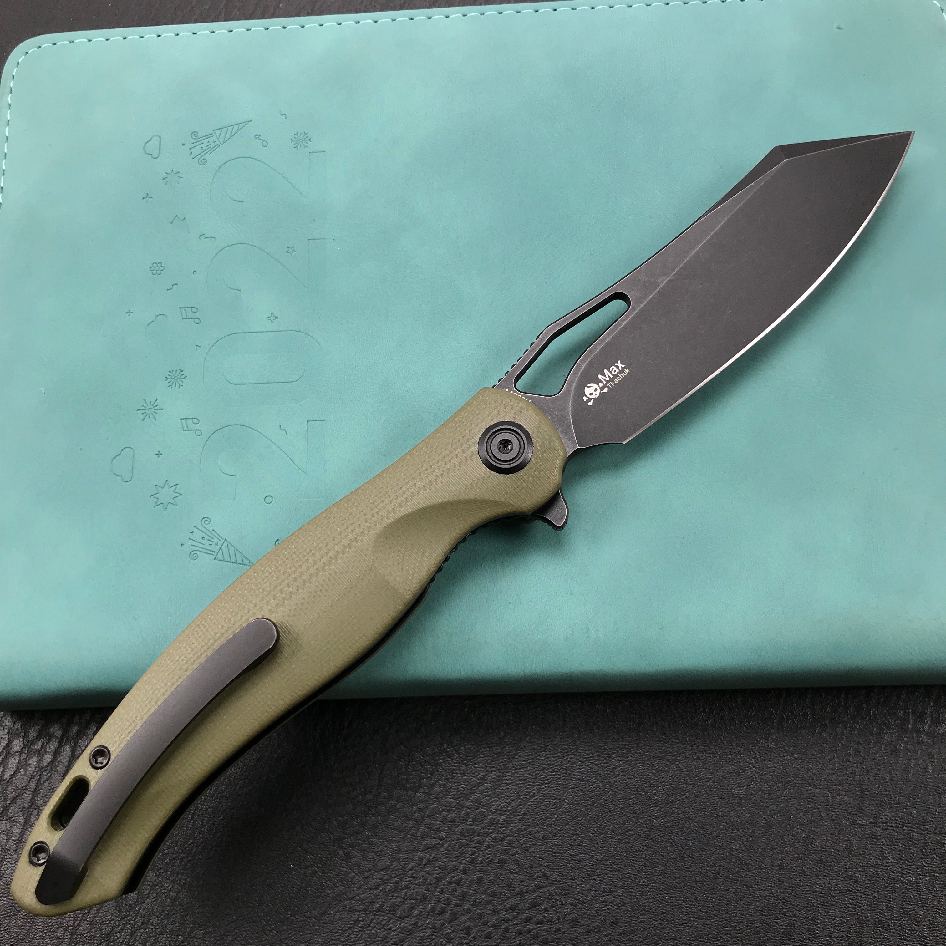 KUBEY KB239F Drake Lliner Lock Folding Knife OD Green G10 Handle 3.74'' Dark Stonewahsed  14C28N