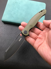 KUBEY KB239F Drake Lliner Lock Folding Knife OD Green G10 Handle 3.74'' Dark Stonewahsed  14C28N