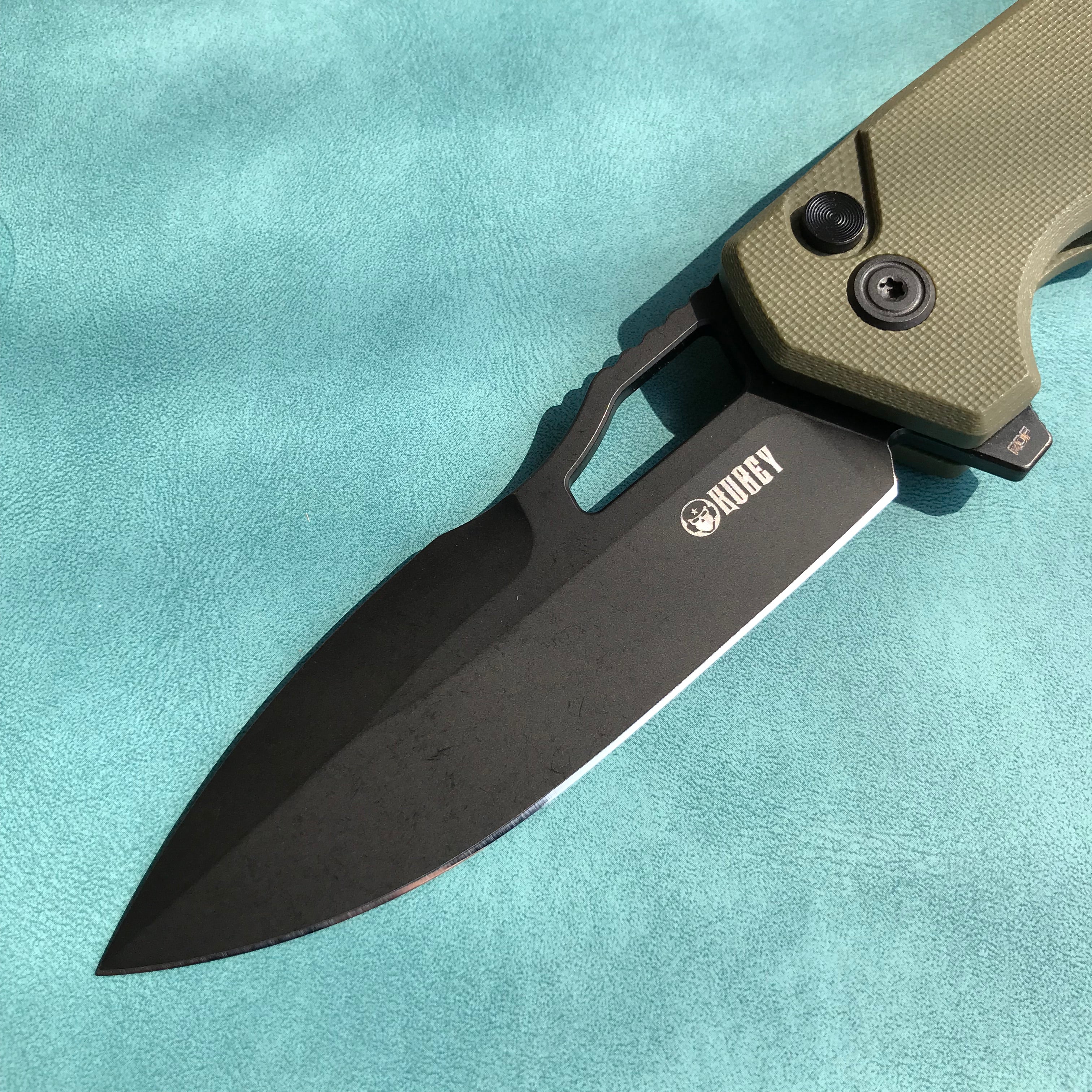 KUBEY KU316B RDF Pocket Knife with Button Lock, Full-Contoured Green G-10 Handle 3.11" Blackwash AUS-10 Blade, Lightweight Hydra Designed Folding Knife for EDC