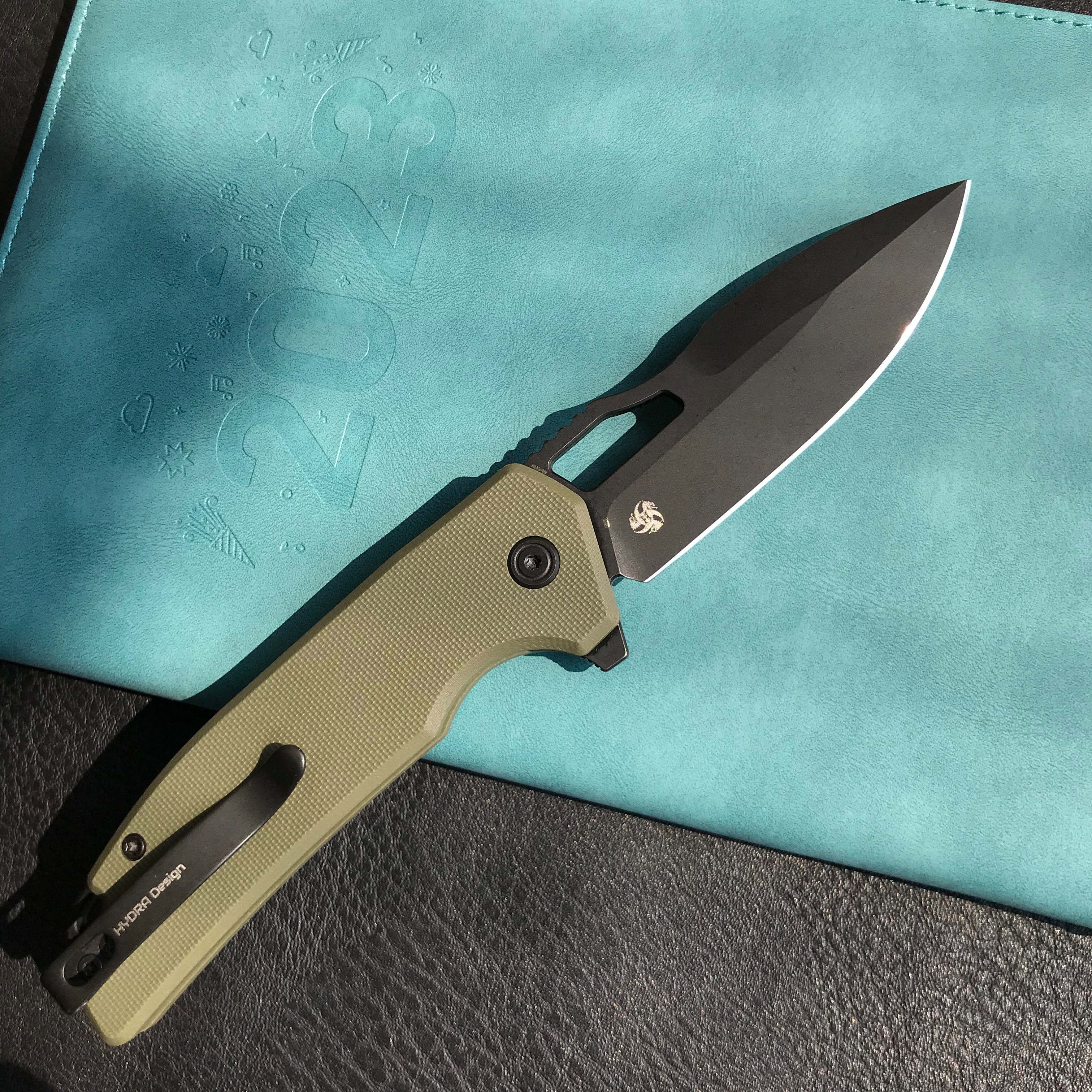 KUBEY KU316B RDF Pocket Knife with Button Lock, Full-Contoured Green G-10 Handle 3.11" Blackwash AUS-10 Blade, Lightweight Hydra Designed Folding Knife for EDC