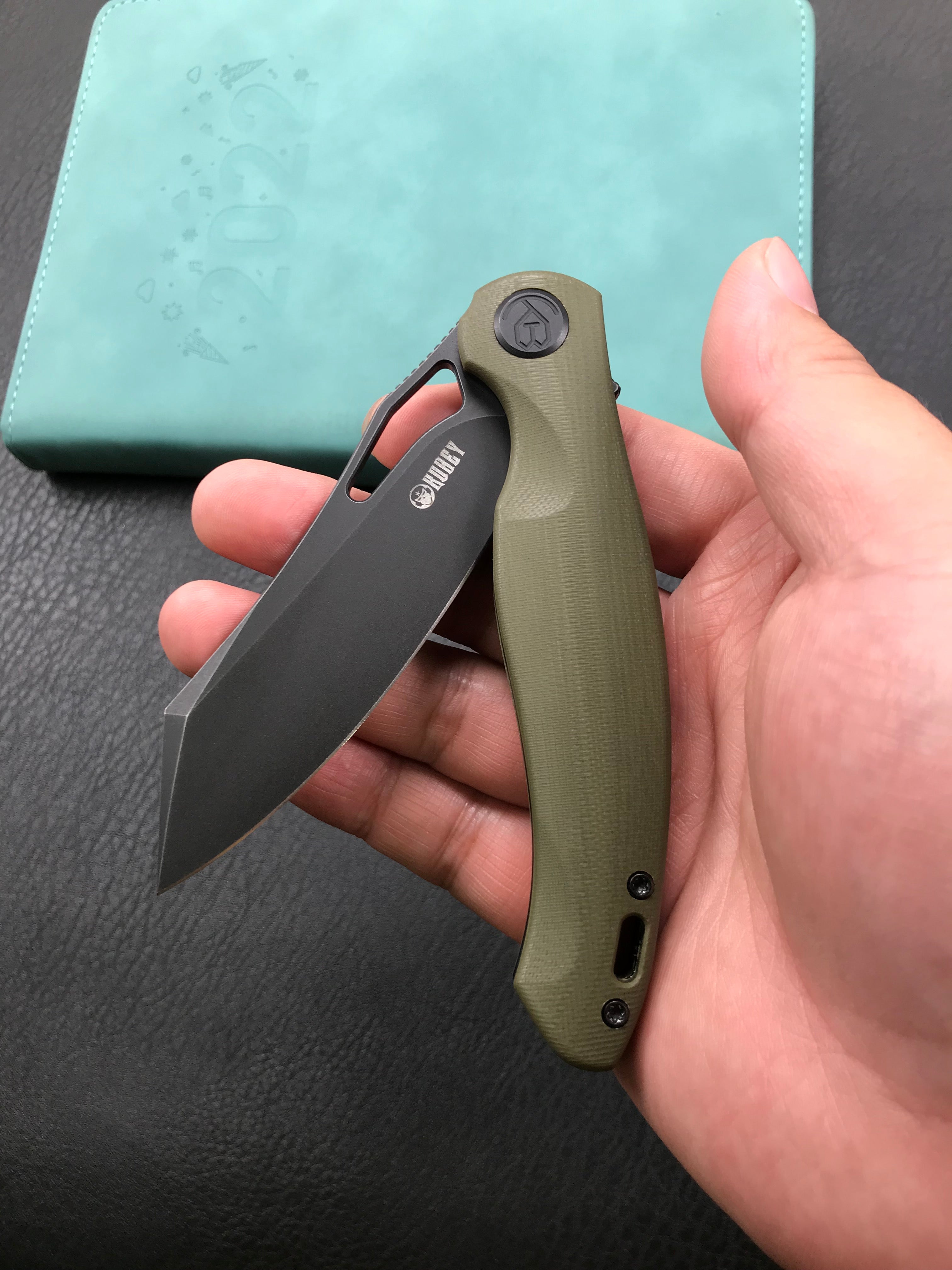 KUBEY KB239F Drake Lliner Lock Folding Knife OD Green G10 Handle 3.74'' Dark Stonewahsed  14C28N