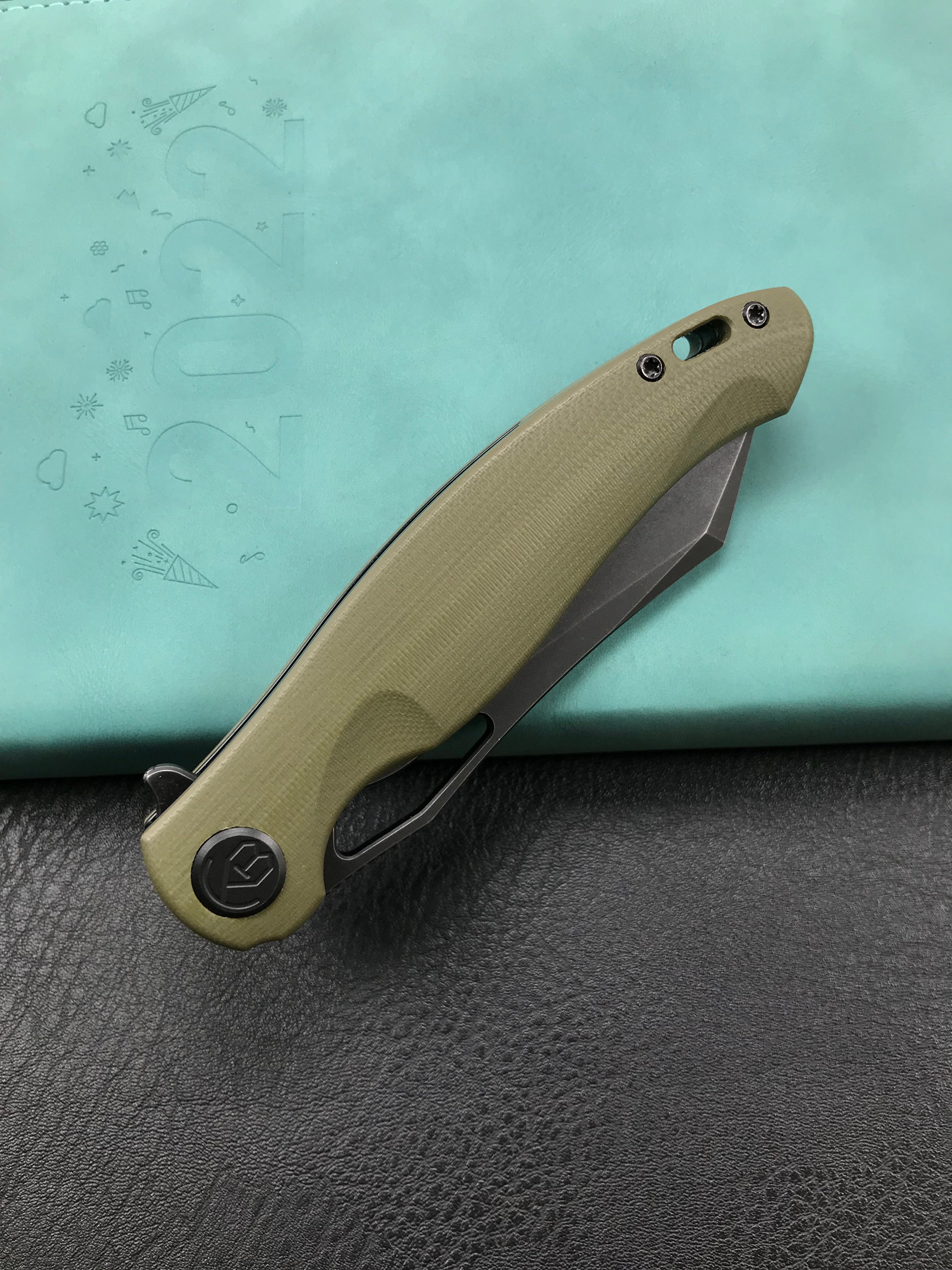 KUBEY KB239F Drake Lliner Lock Folding Knife OD Green G10 Handle 3.74'' Dark Stonewahsed  14C28N