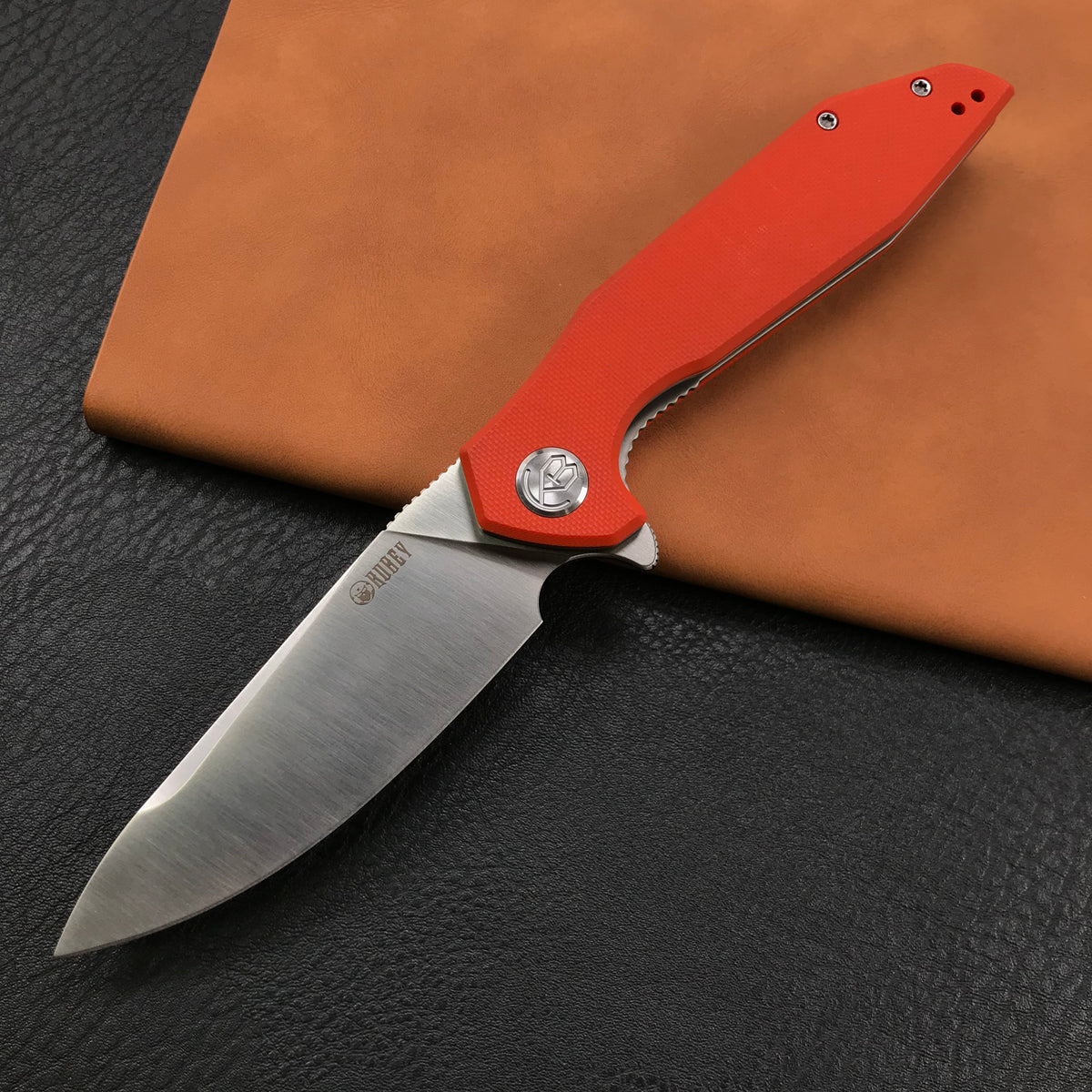 KUBEY KU117D Nova Liner Lock Flipper Folding Pocket Knife Orange G10 Handle Satin D2