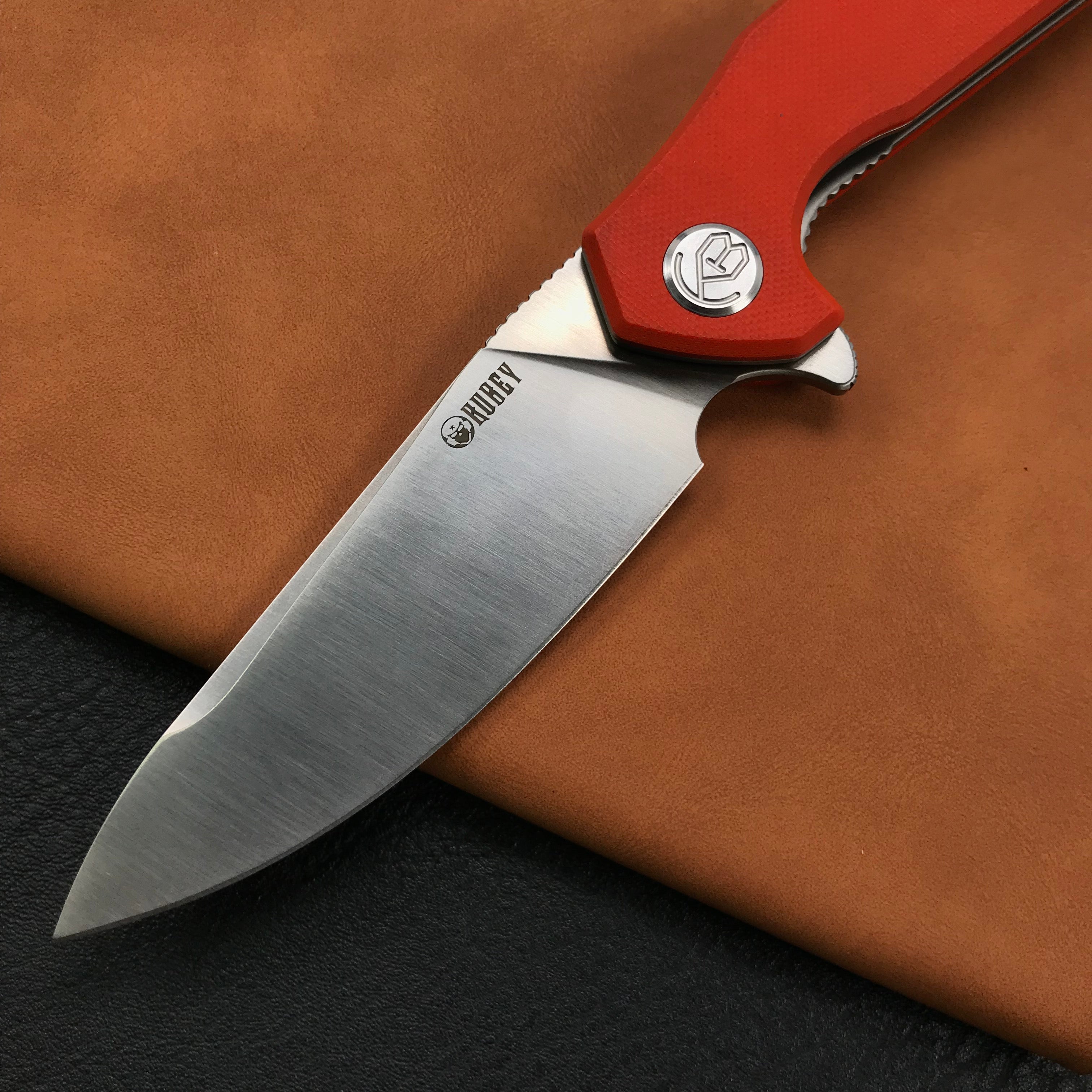 KUBEY KU117D Nova Liner Lock Flipper Folding Pocket Knife Orange G10 Handle Satin D2