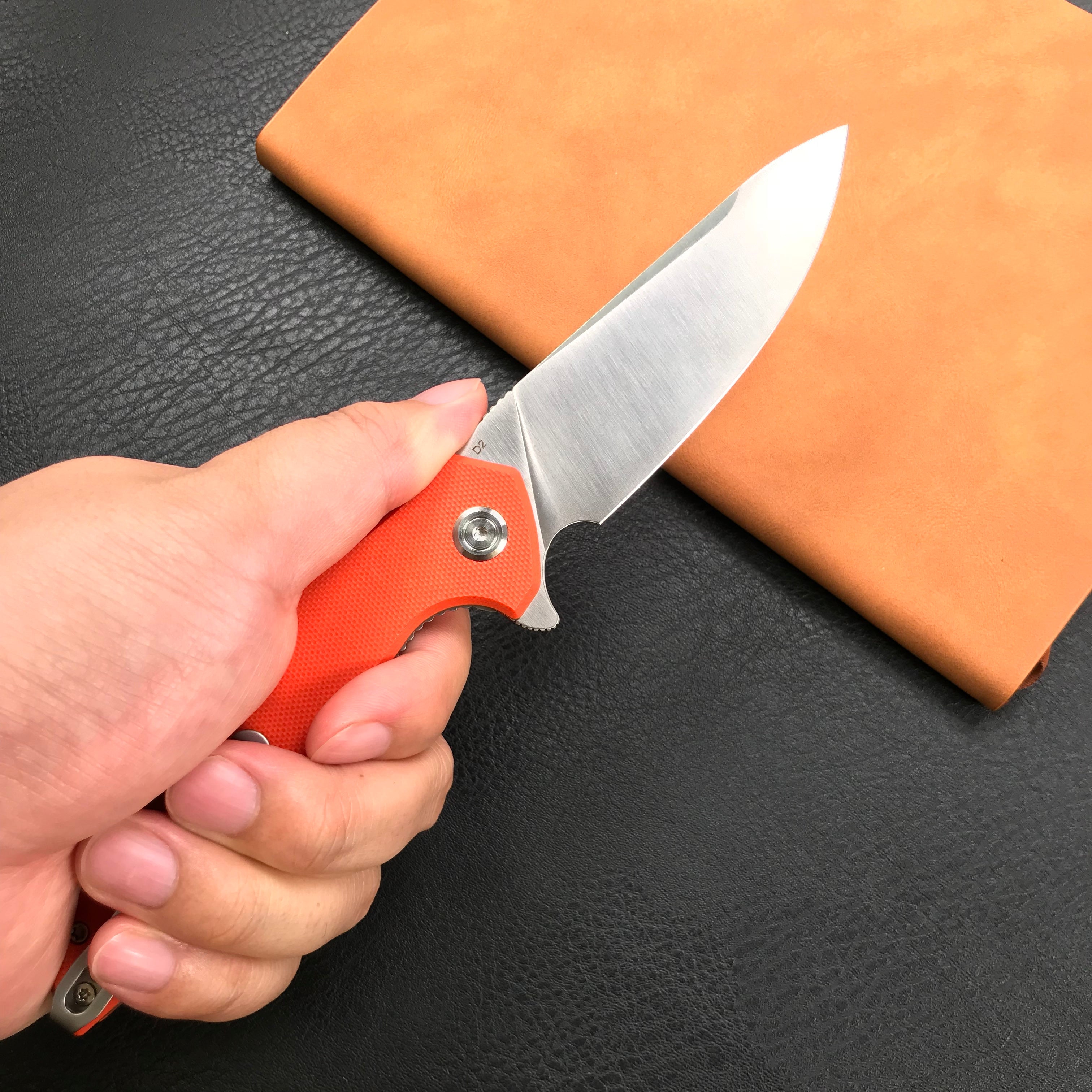 KUBEY KU117D Nova Liner Lock Flipper Folding Pocket Knife Orange G10 Handle Satin D2