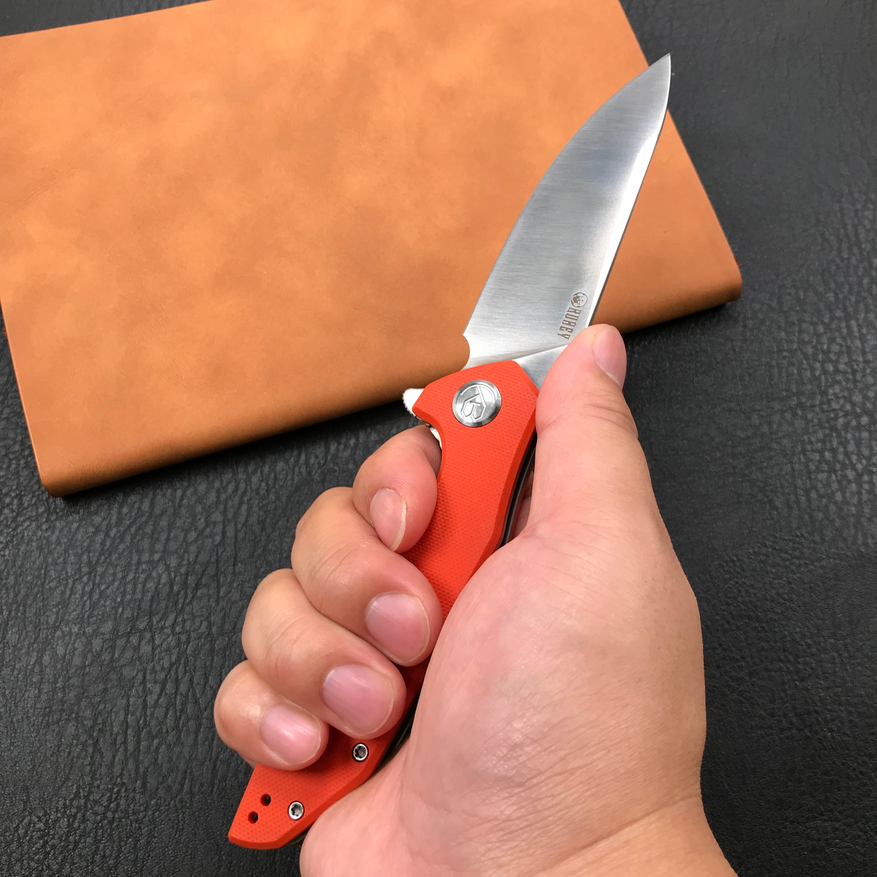 KUBEY KU117D Nova Liner Lock Flipper Folding Pocket Knife Orange G10 Handle Satin D2