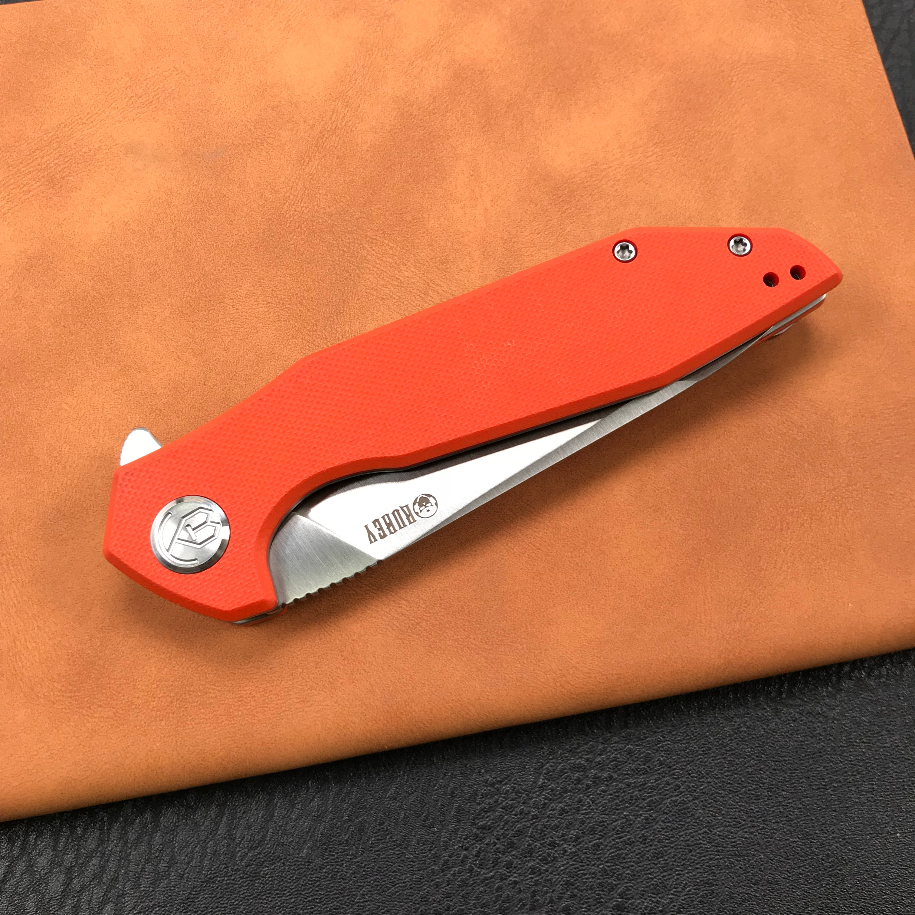 KUBEY KU117D Nova Liner Lock Flipper Folding Pocket Knife Orange G10 Handle Satin D2