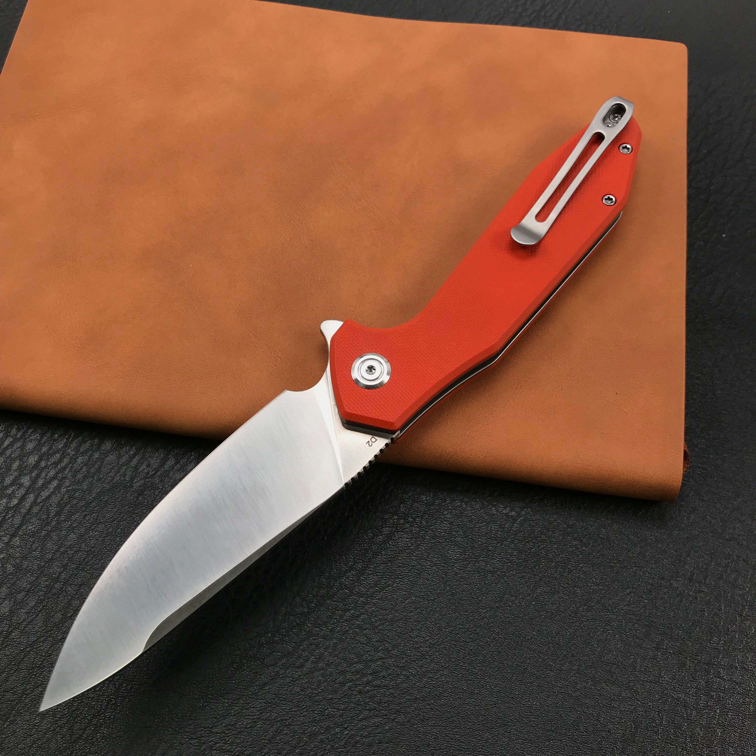 KUBEY KU117D Nova Liner Lock Flipper Folding Pocket Knife Orange G10 Handle Satin D2