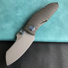 KUBEY KB285D Monsterdog Frame Lock Dual Thumb Studs Folding Knife Titanium Handle 2.95" Bead Blasted M390