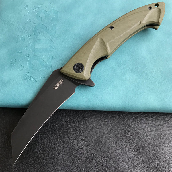 KUBEY KU212  Anteater Liner Lock Folding Knife OD Green G10 Handle  3.5" Black Stonewashe D2