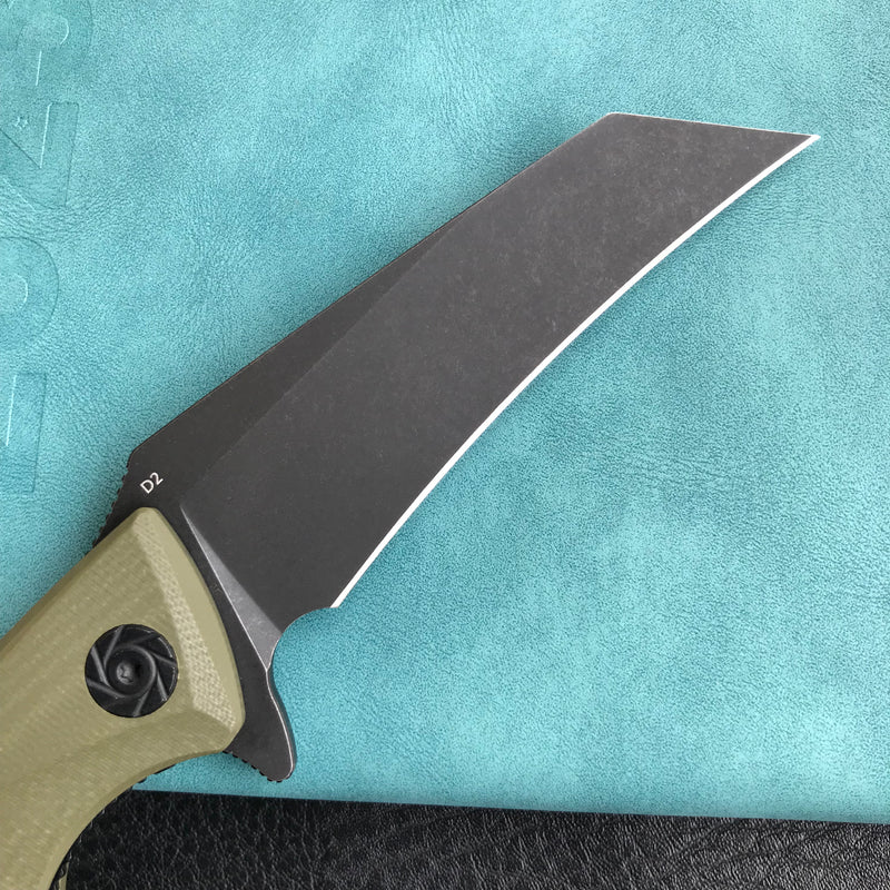 KUBEY KU212  Anteater Liner Lock Folding Knife OD Green G10 Handle  3.5" Black Stonewashe D2