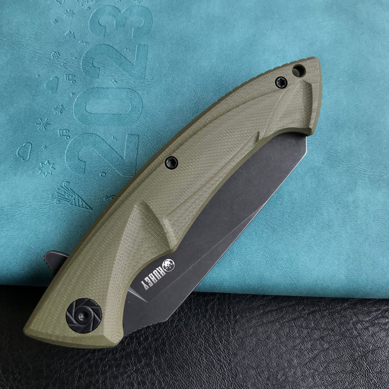KUBEY KU212  Anteater Liner Lock Folding Knife OD Green G10 Handle  3.5" Black Stonewashe D2