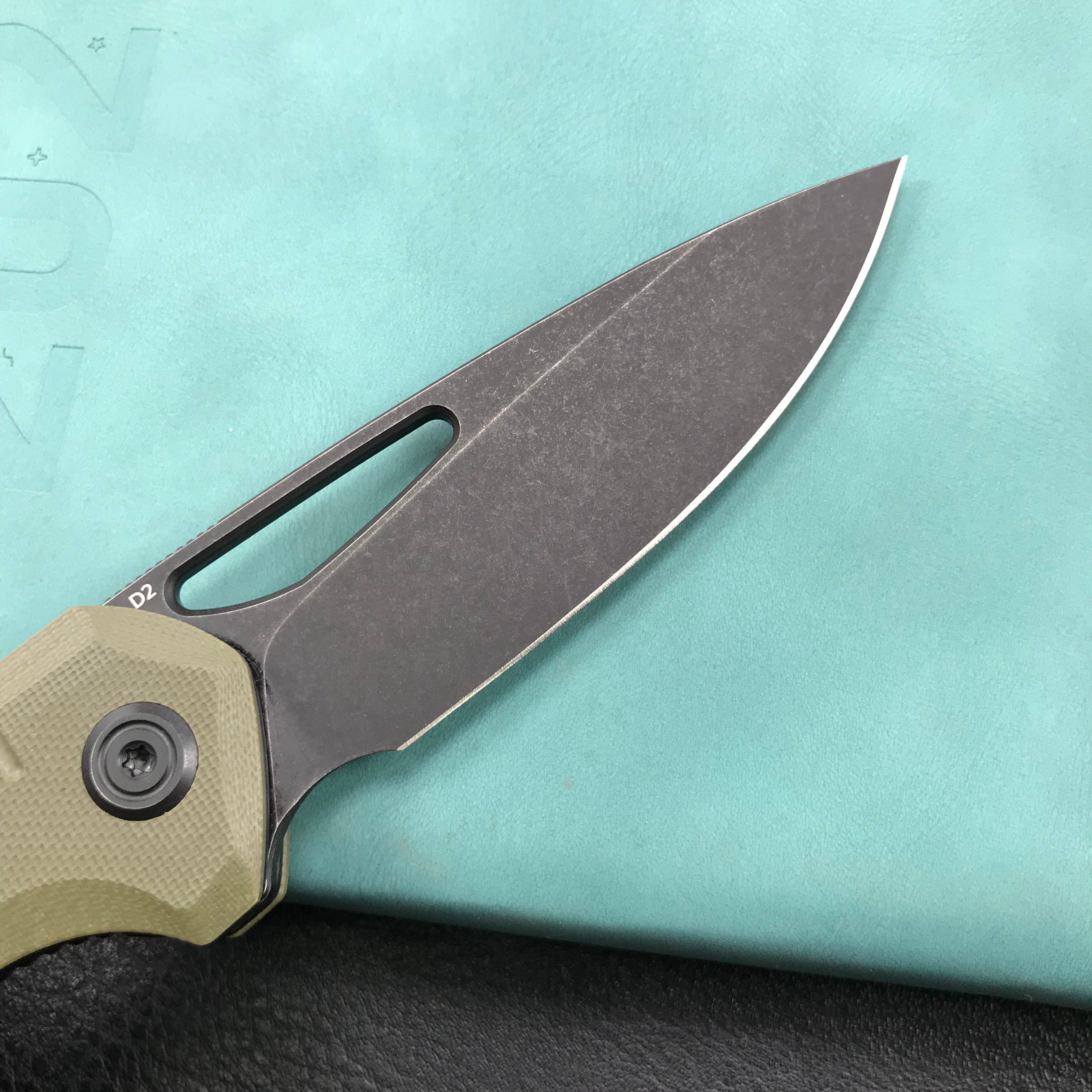 KUBEY KU324C Front Flipper Folding Knife   Green G10 Handle 3.27" Dark Stonewashed D2