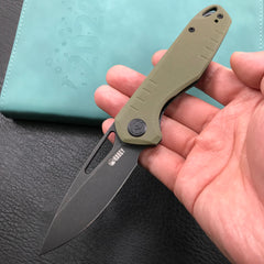 KUBEY KU324C Front Flipper Folding Knife   Green G10 Handle 3.27" Dark Stonewashed D2